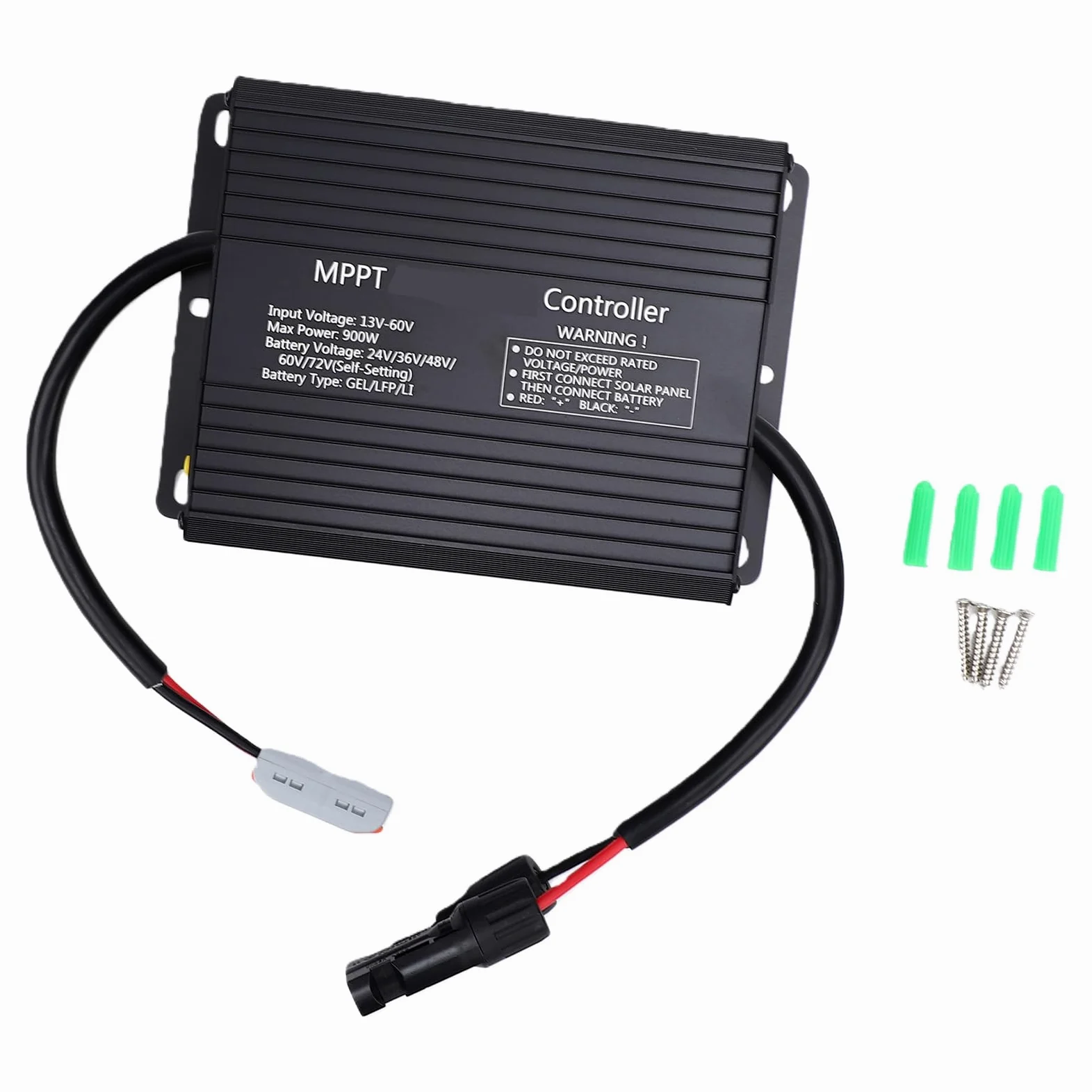 LiebeWH Controlador de Carga Solar MPPT, Controlador de Cargador Solar de 60 A con Amplio Rango de Voltaje MPPT, 900 W para Sistemas de Almacenamiento Domésticos de Vehículos Recreativos Solares,