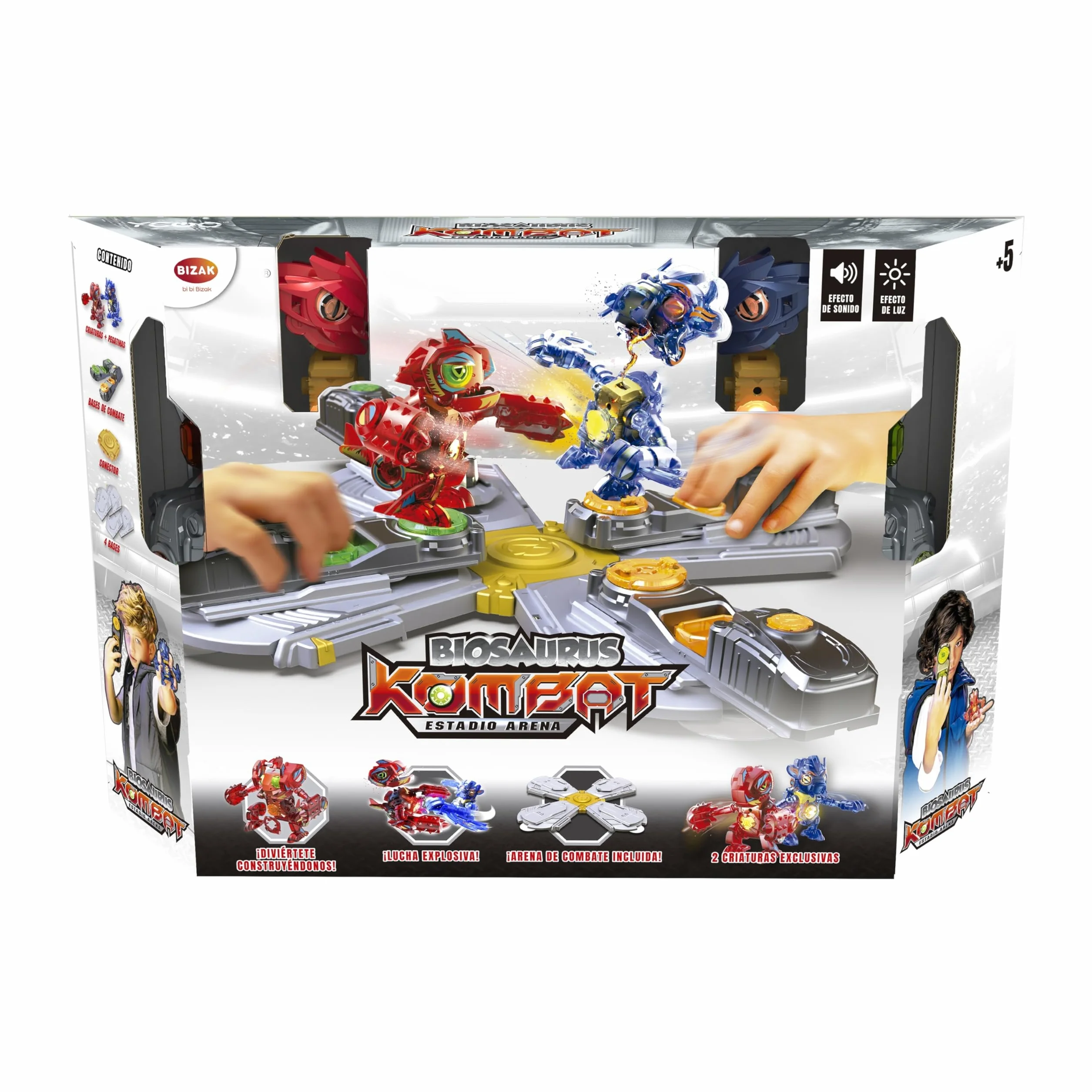 Bizak Biosaurus Kombat Estadio Arena Kombat, 2 criaturas electrónicas 9cm, 20 piezas, luces y sonidos, arena combate 4 jugadores