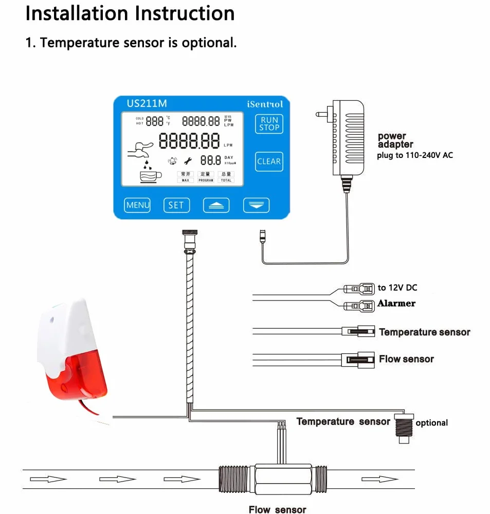 Sistema de Alarma de suspensión de Agua de tubería, medidor de Flujo de turbina con Sensor de Flujo de latón 100C G1/2 BSPP