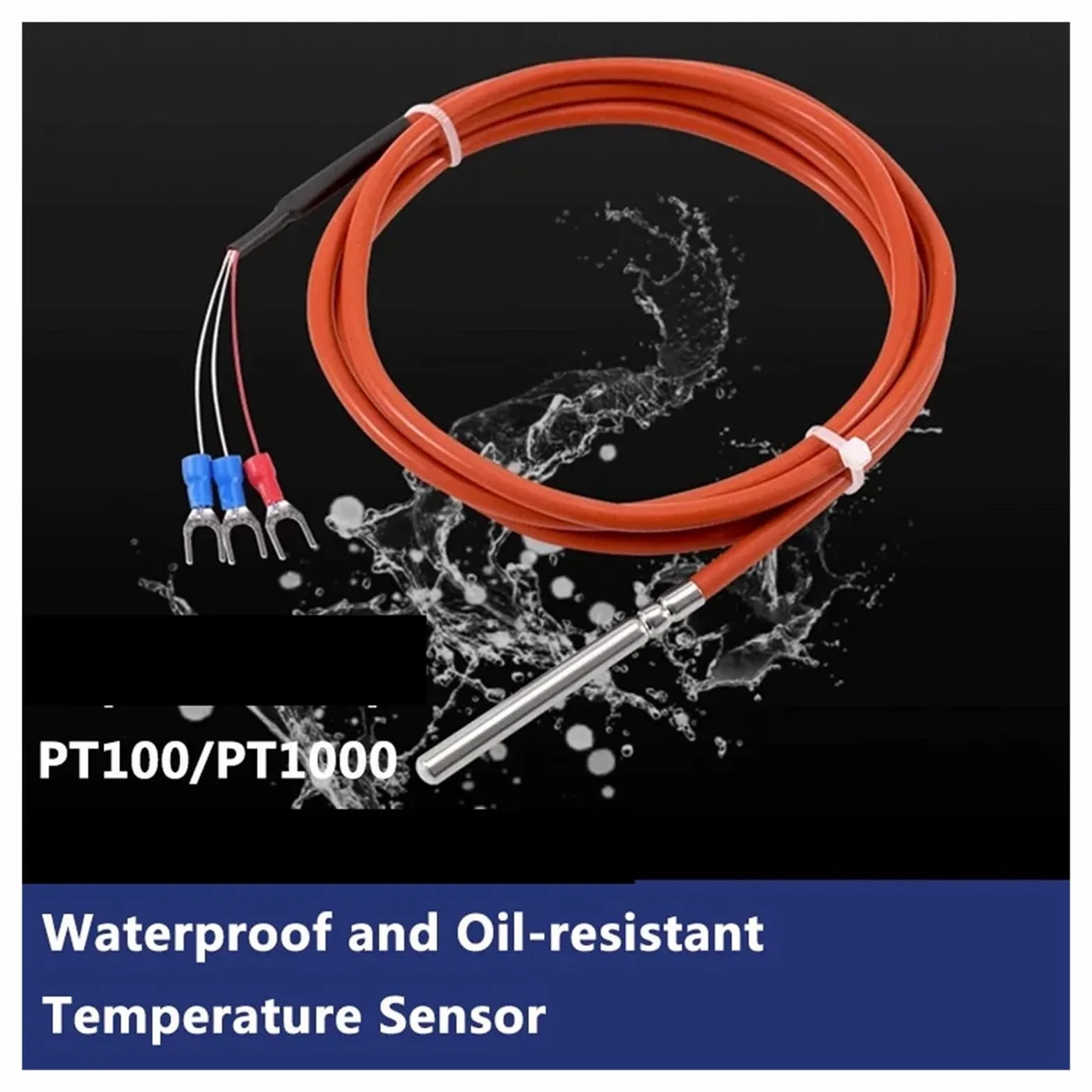 Sensor de temperatura a prueba de agua PT100 PT1000, sonda RTD, Detector de resistencia de platino, Cable de silicona de 3 hilos | PT100 Type with 8m