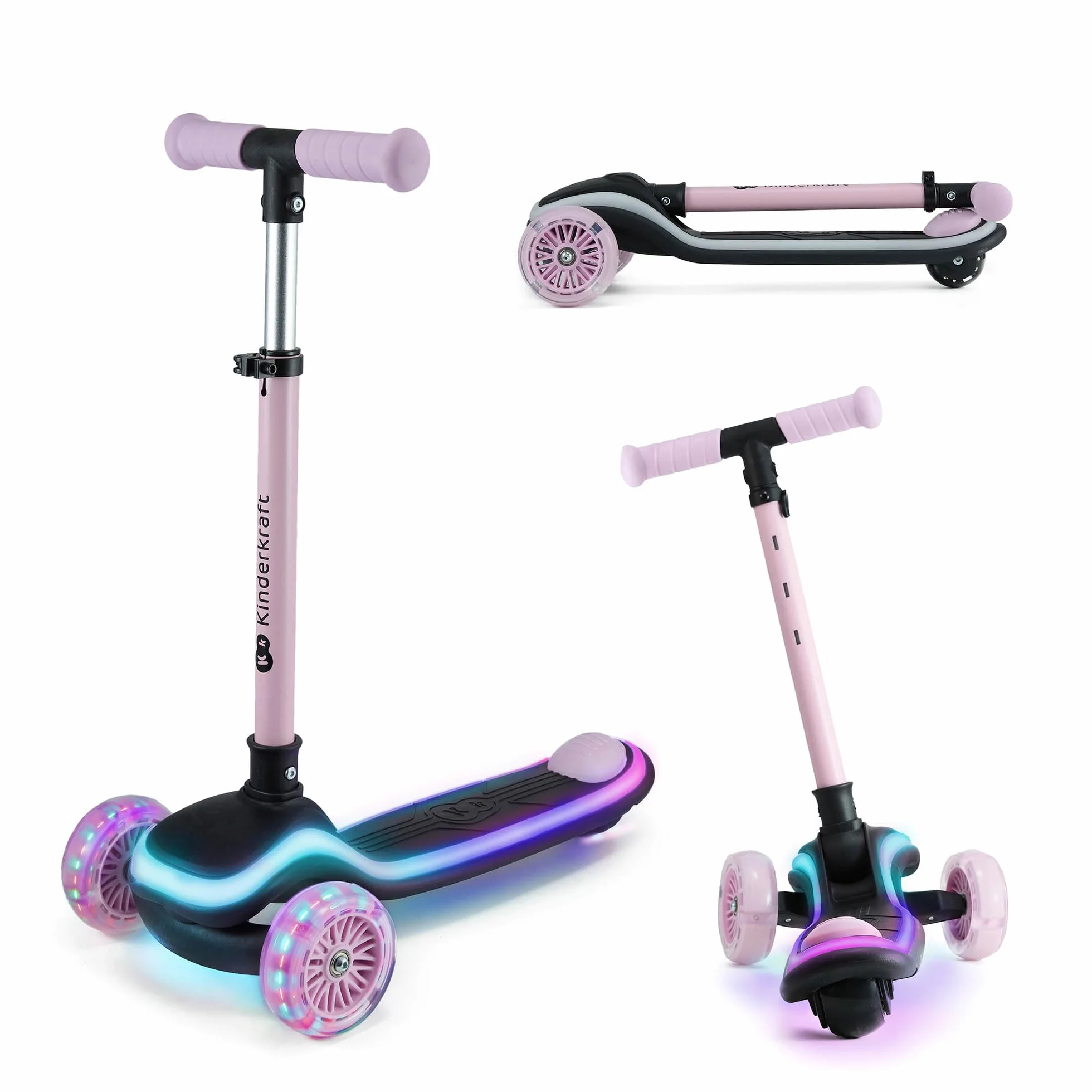 Kinderkraft RAKET Patinete para niños 1 año 50 kg Ruedas LED Manillar Regulable Altura Rosa