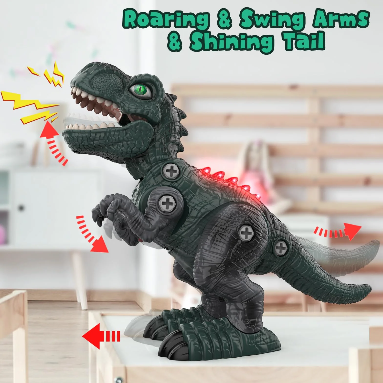 Buoeuik Dinosaurio Control remoto Taladro eléctrico DIY Construcción RC Dino Robot con sonido y luz Juguete educativo 3-8 años