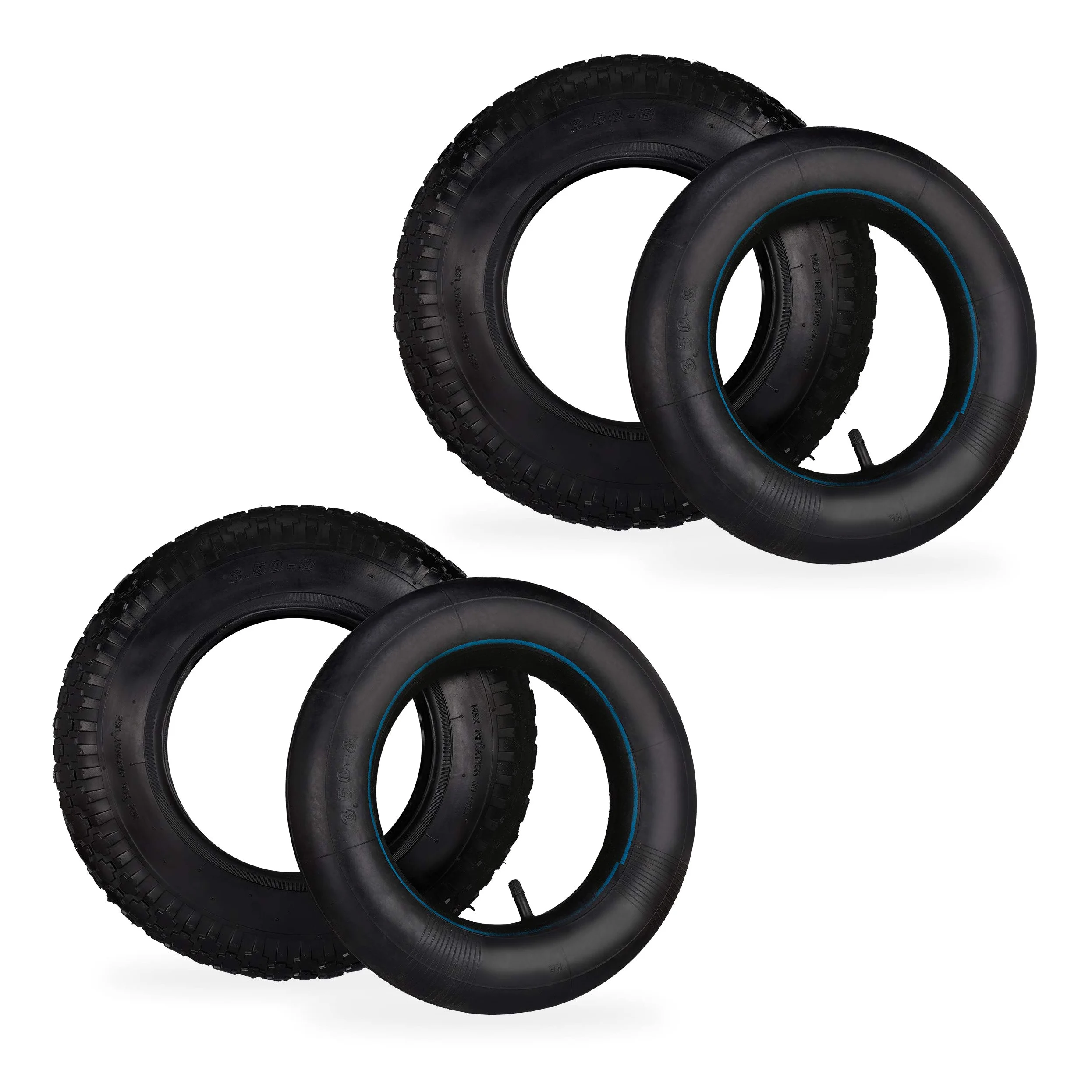 Relaxdays Rueda Carretilla con Cámara, Set de 2 Recambios, 3.50-8", Neumáticas, para Carros de Mano, hasta 154 kg, Negro