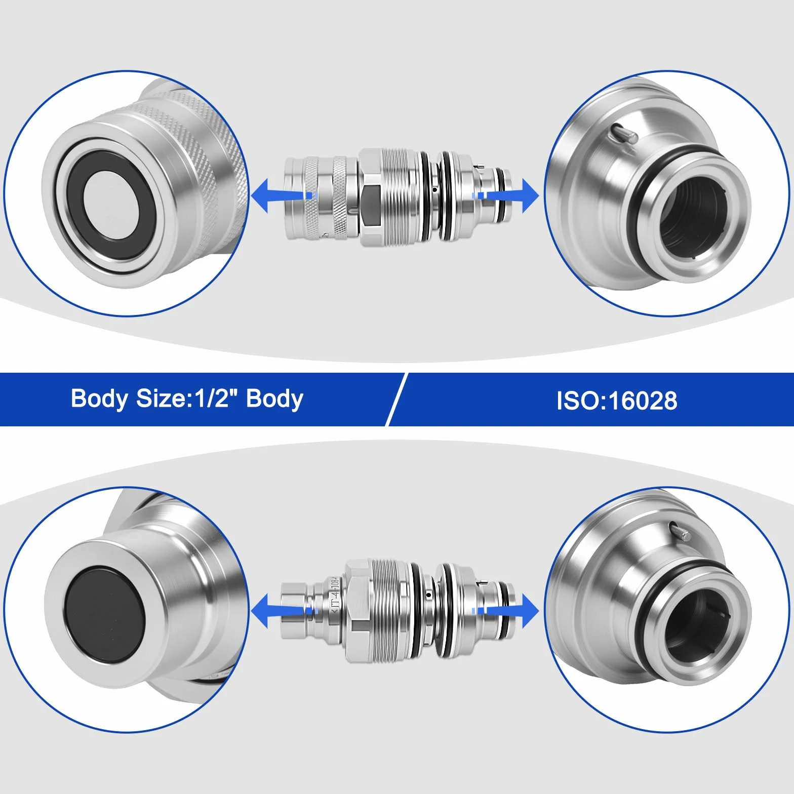 6679837 6680018 Acopladores hidráulicos de cara plana macho y hembra de 46 mm, accesorios hidráulicos de conexión rápida compatibles con Bobcat T140 T190 T250 T450 753 763 773 A220 A300 A770