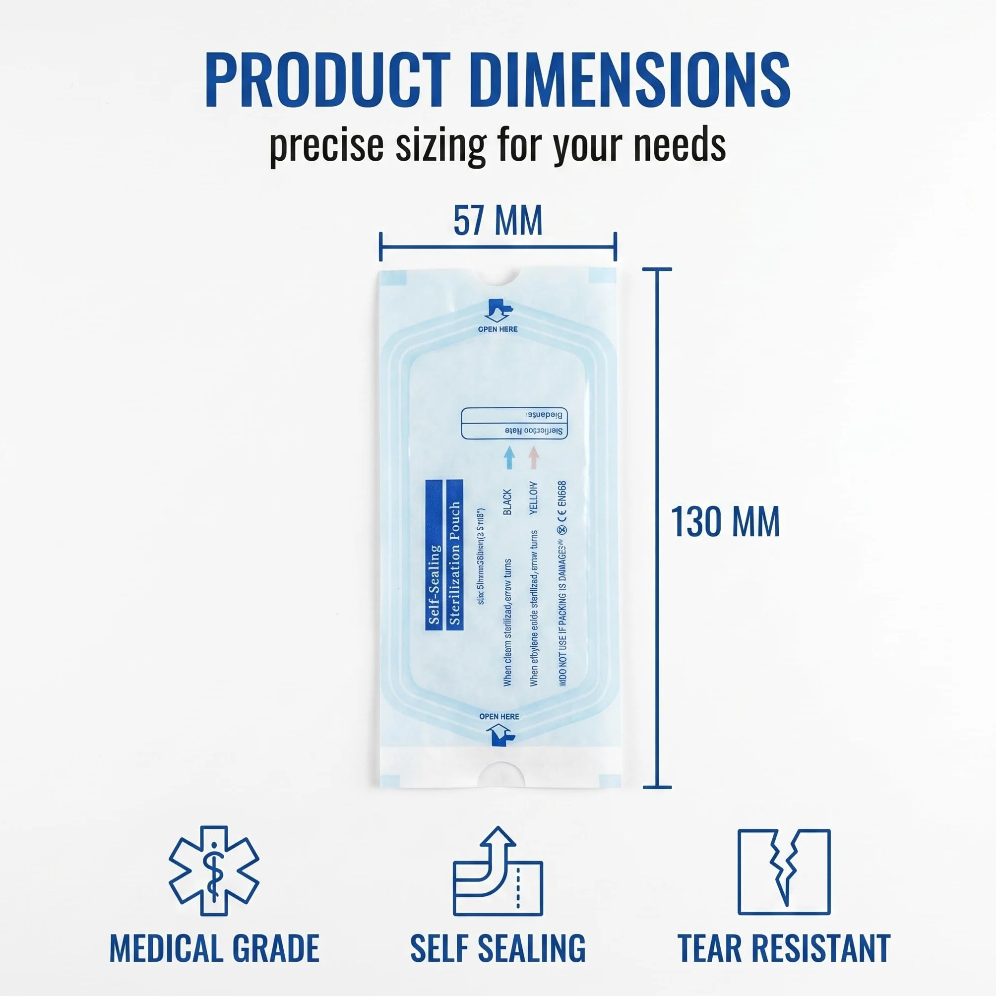 Bolsas De Esterilizacion Autoadhesivas 57*130Mm Para Autoclave Al Vapor Papel De Grado Medico