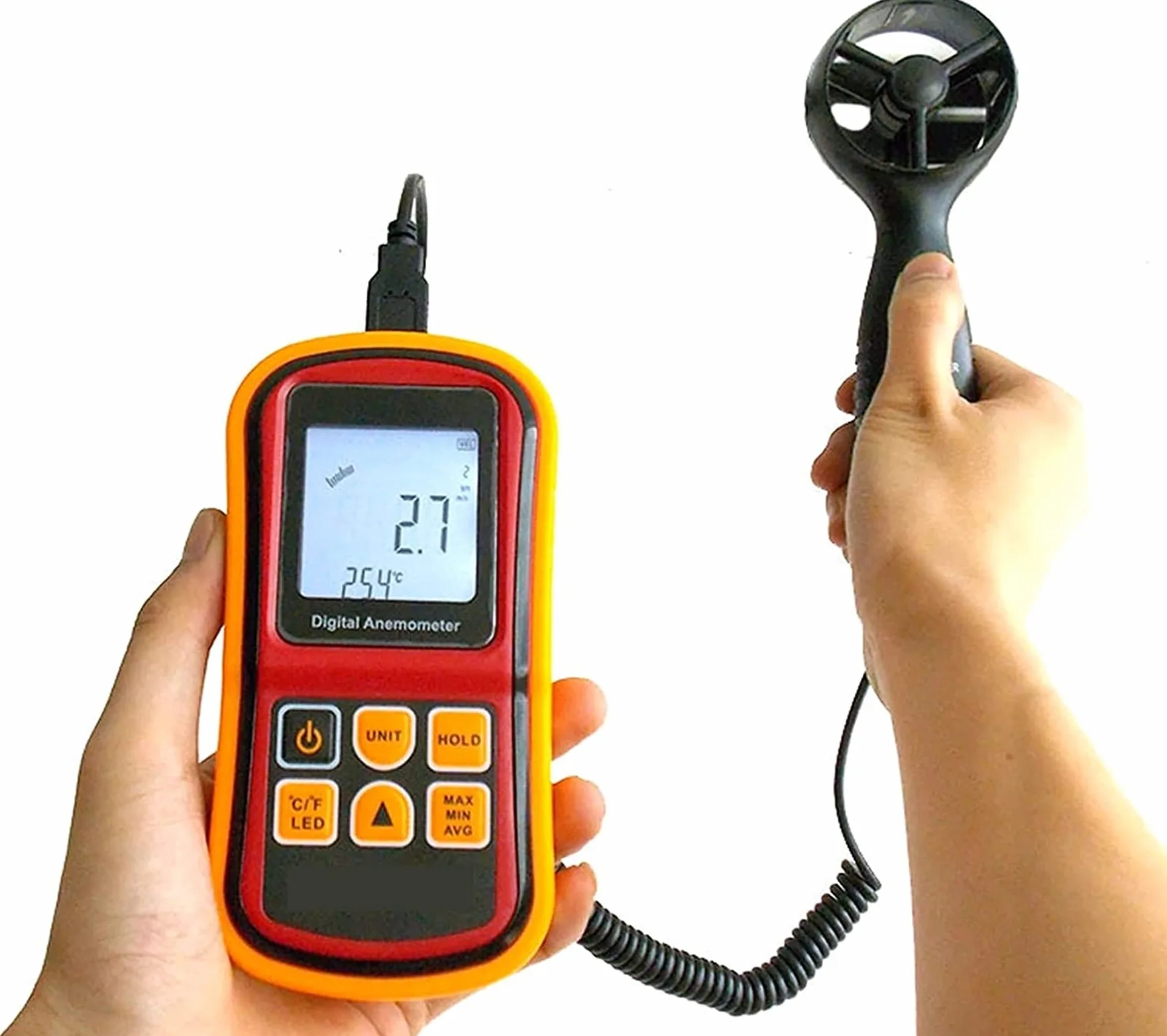 Anemómetro de Mano, medidor de Velocidad del Viento con luz de Fondo MAX/MIN/AVG Funciones, Medidor de Velocidad de Aire Velocidad de Aire Velocidad de Aire HVAC Medidor de Flujo de Aire,