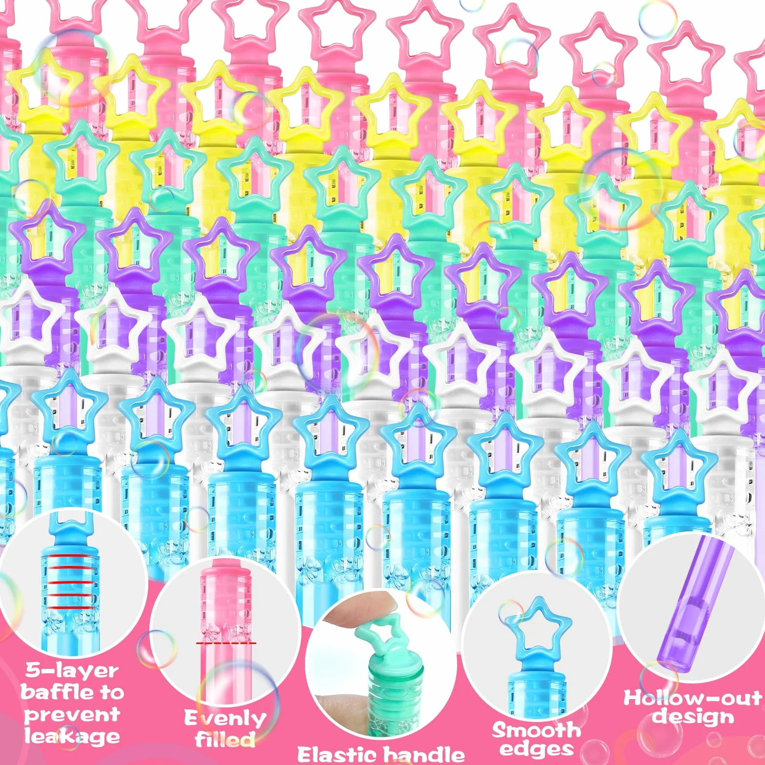 Mini Pompas de Jabón 60 Pcs, Varitas de Burbujas para Niños, 6 Colores