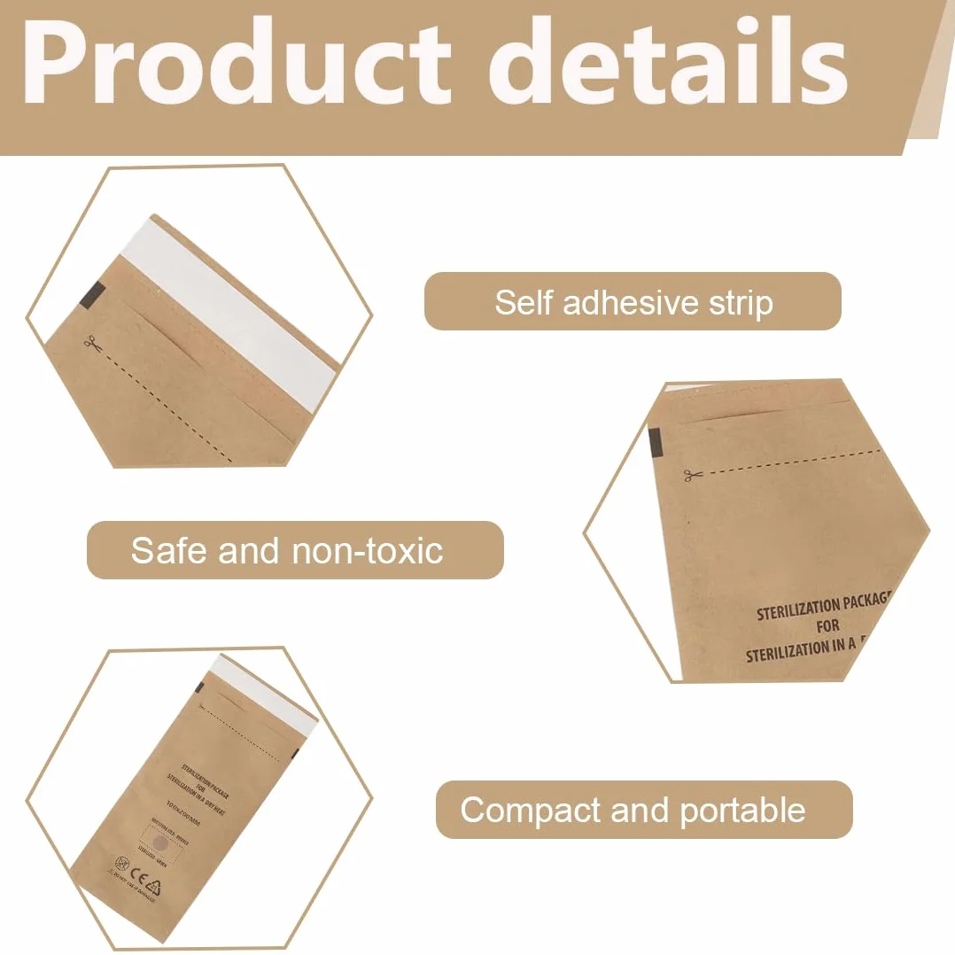 Bolsas de Esterilización Autoadhesivas 100 Unidades 75 x 150 mm para Cosméticos y Herramientas de Uñas
