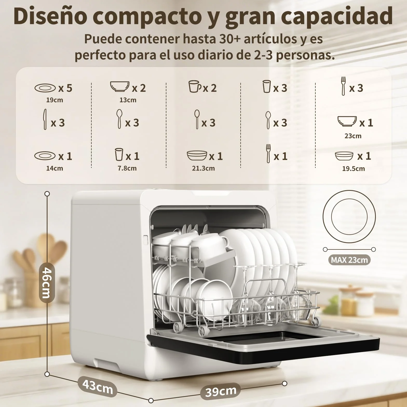 Lavavajillas de Encimera 7+3 Programas 5L Control Táctil Pantalla LED