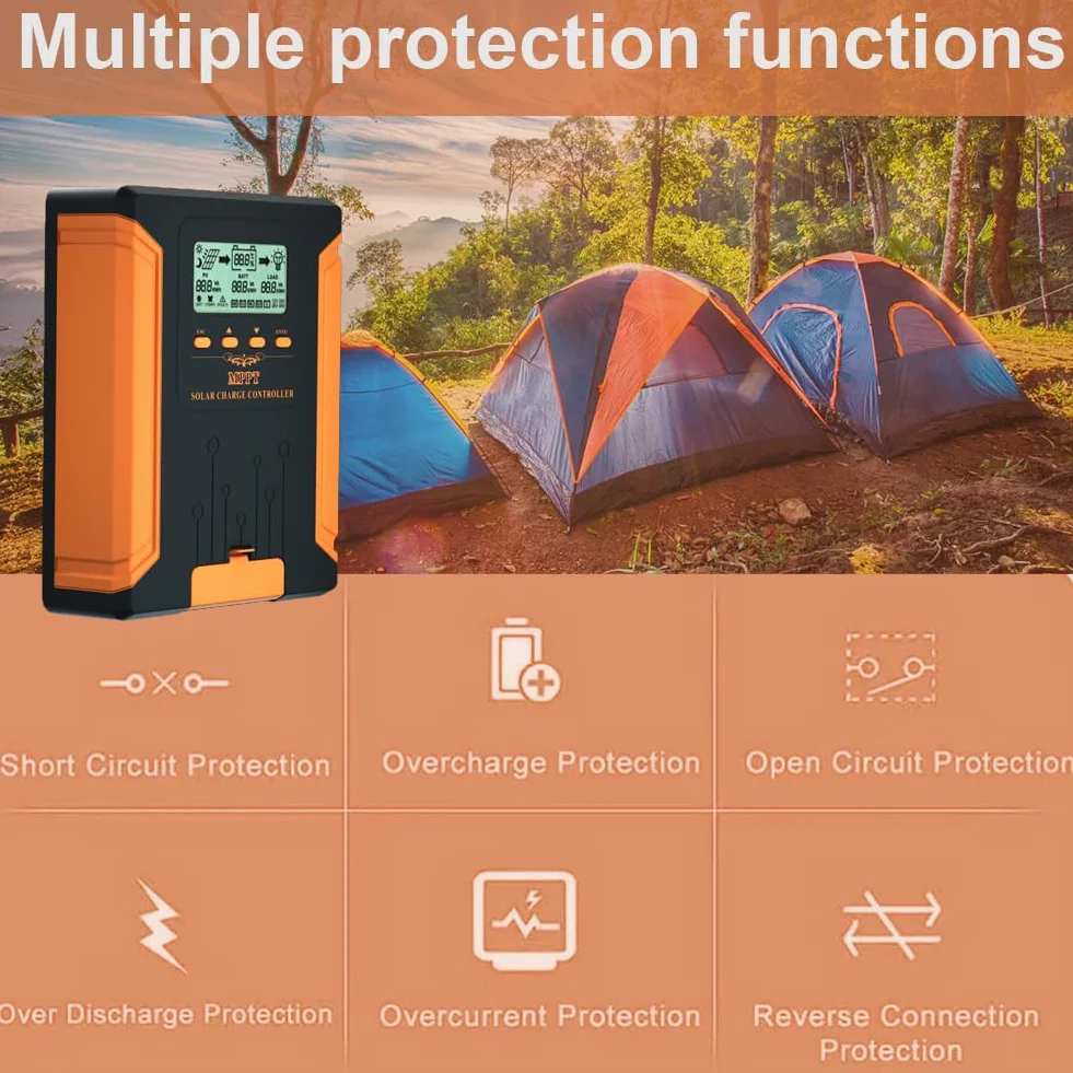 SolaMr 100A MPPT Regulador de Carga Solar 12V/24V/36V/48V Auto con Pantalla LCD Regulador de Panel Solar Max 180V Entrada para Gel Sellado Inundado y Batería de Litio-CM-100A