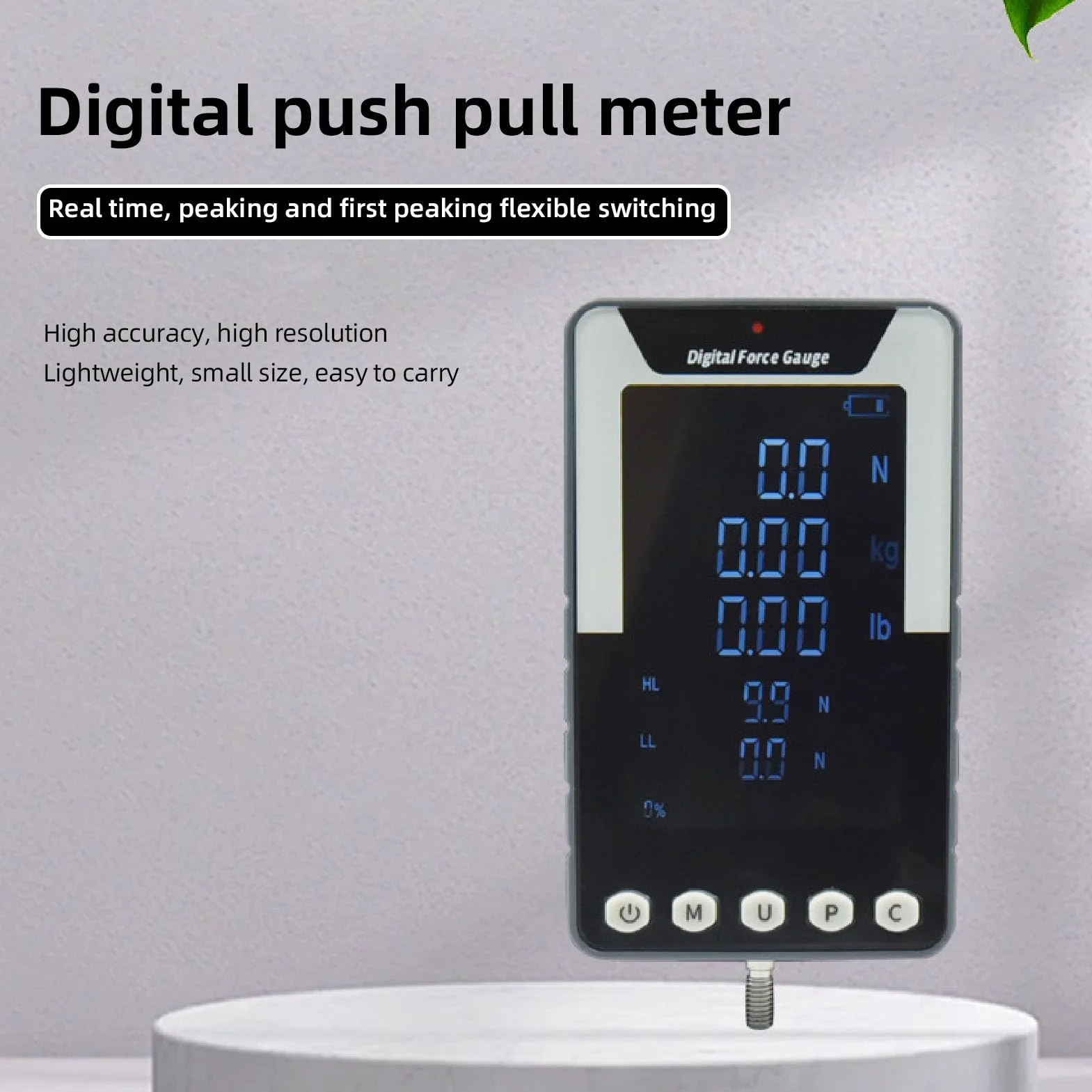 Fydun Medidor de Fuerza de Pulsación Digital 1000n 100 Kg 220 Lb Batería de Color de la Pantalla del Dinamómetro Incluye Material ABS (Enchufe de la UE)
