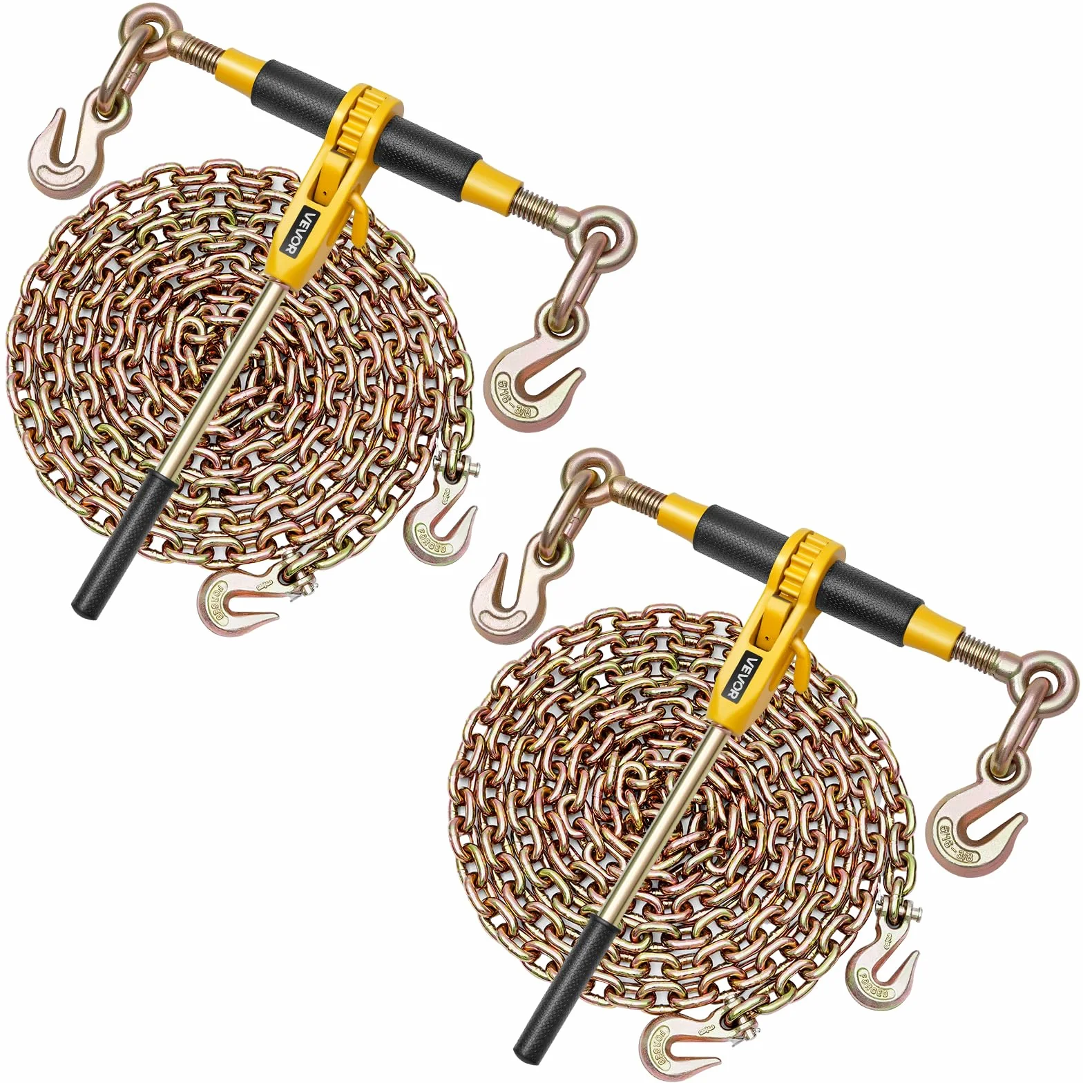 VEVOR Tensor de Trinquete con Cadenas G80 de 8 mm x 3 m, Kit de Cadenas y Tensores 2 Piezas Tensores de Cadena de Amarre Carga de Trabajo de 3629 kg para Transporte, Remolque, Rala y Elevación