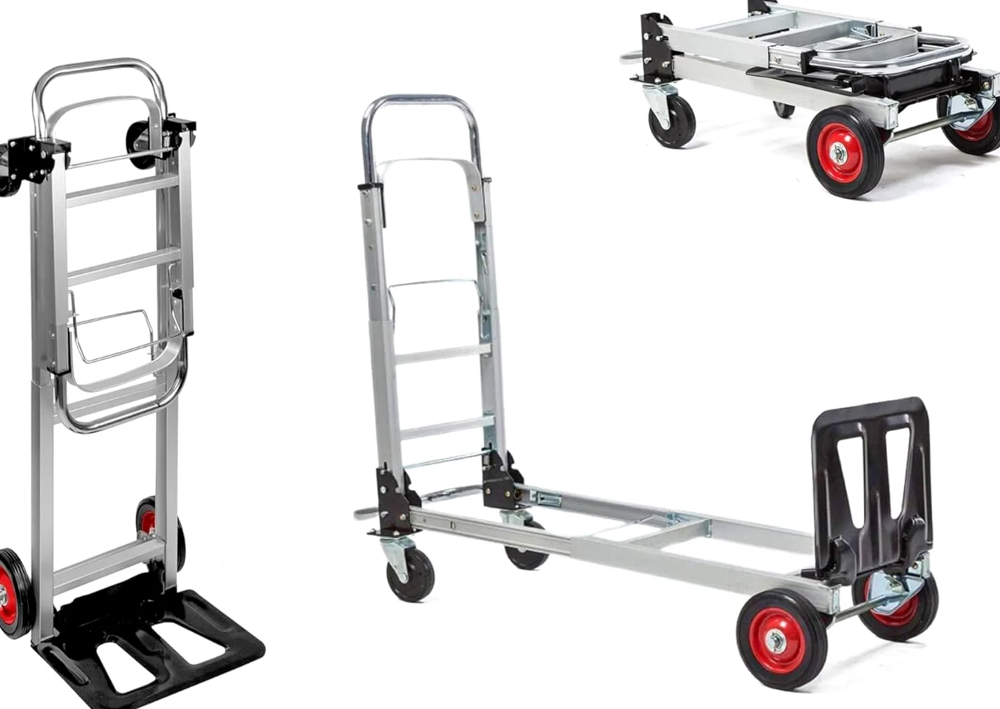 Patuk-Shop Carretilla de Mano Plegable de Aluminio Carro de Mano 2 en 1 Carretilla de Transporte Plegable con Plataforma Carga de 181 kg Ruedas de Goma para Transporte de Mercancías de Almacén