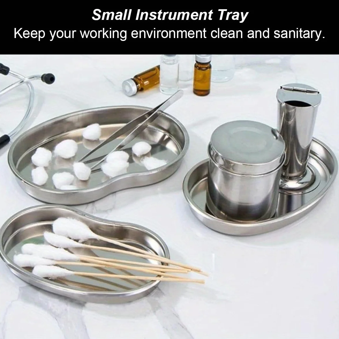 Bandeja de Instrumentos de Acero Inoxidable, 4 Piezas Bandeja de Laboratorio Reutilizable Universal