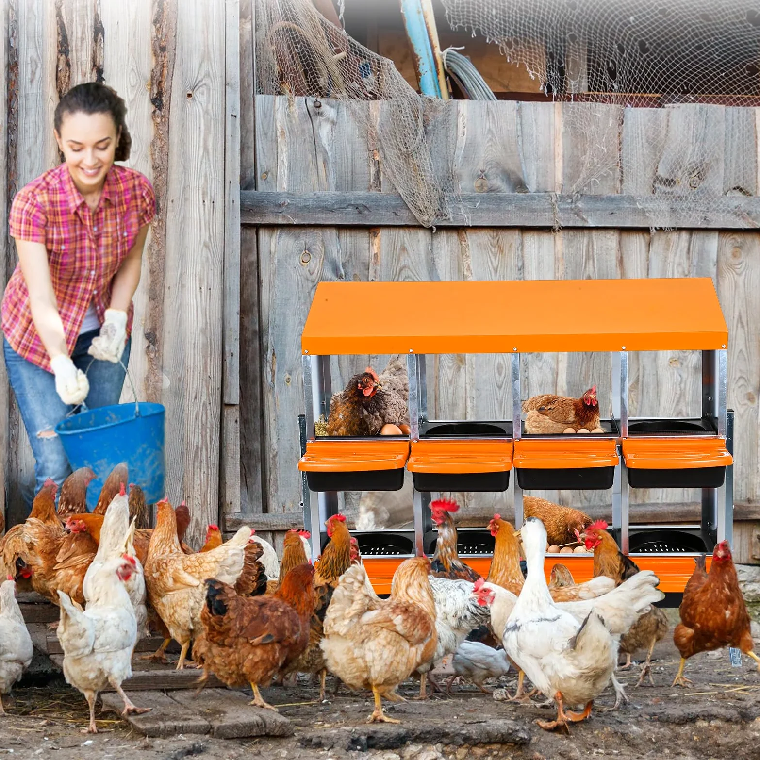 Pondero para gallinas con compartimentos – Nidera gallina de acero galvanizado Techo inclinado resistente al agua Bandeja extraíble – Espacioso espacio para gallinas ponedoras patos diferentes razas