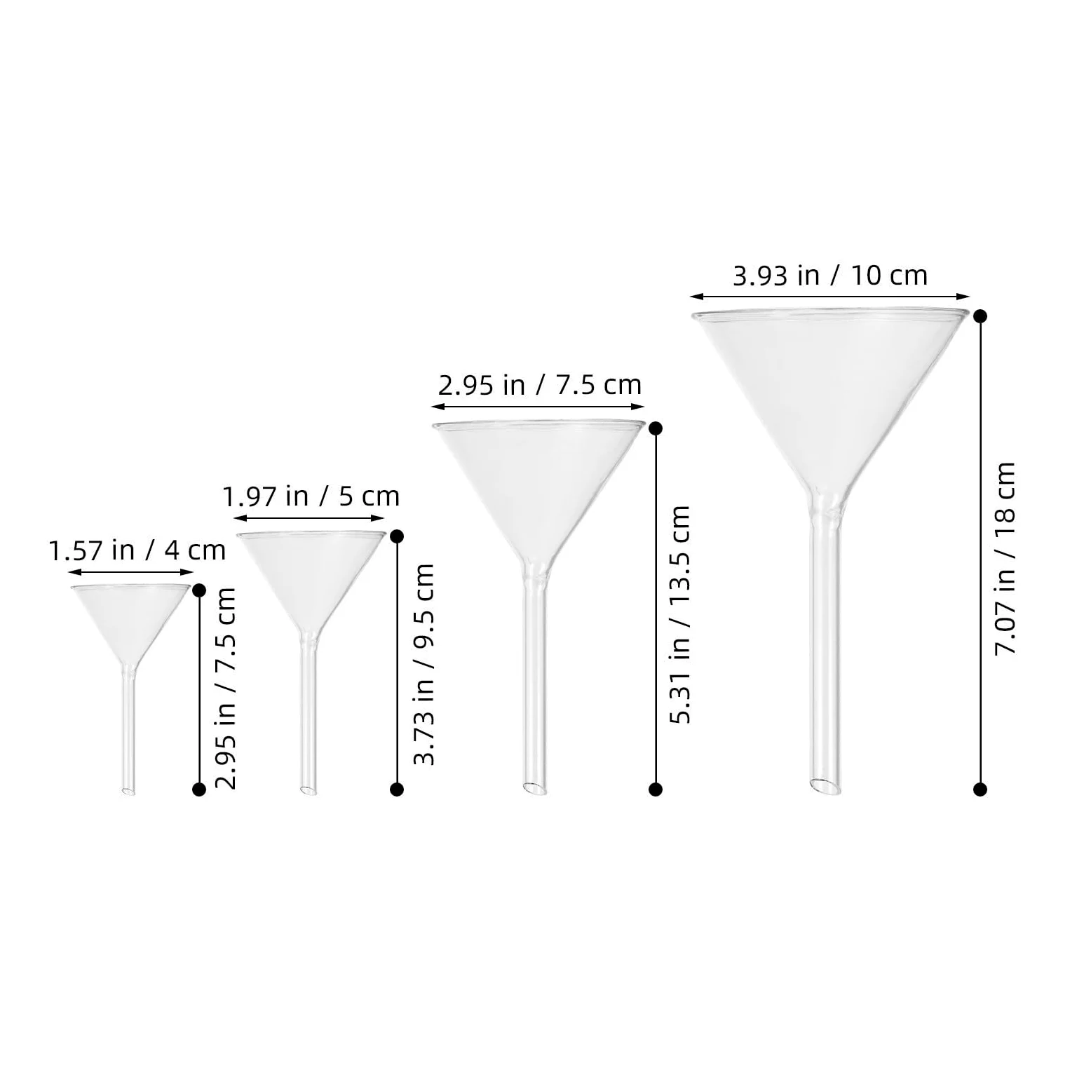 Artibetter Embudo Triangular de Vidrio para Laboratorio, 4 Piezas Reutilizables Cuello Corto y Alta Resistencia para Química Analítica y Transferencia de Líquidos