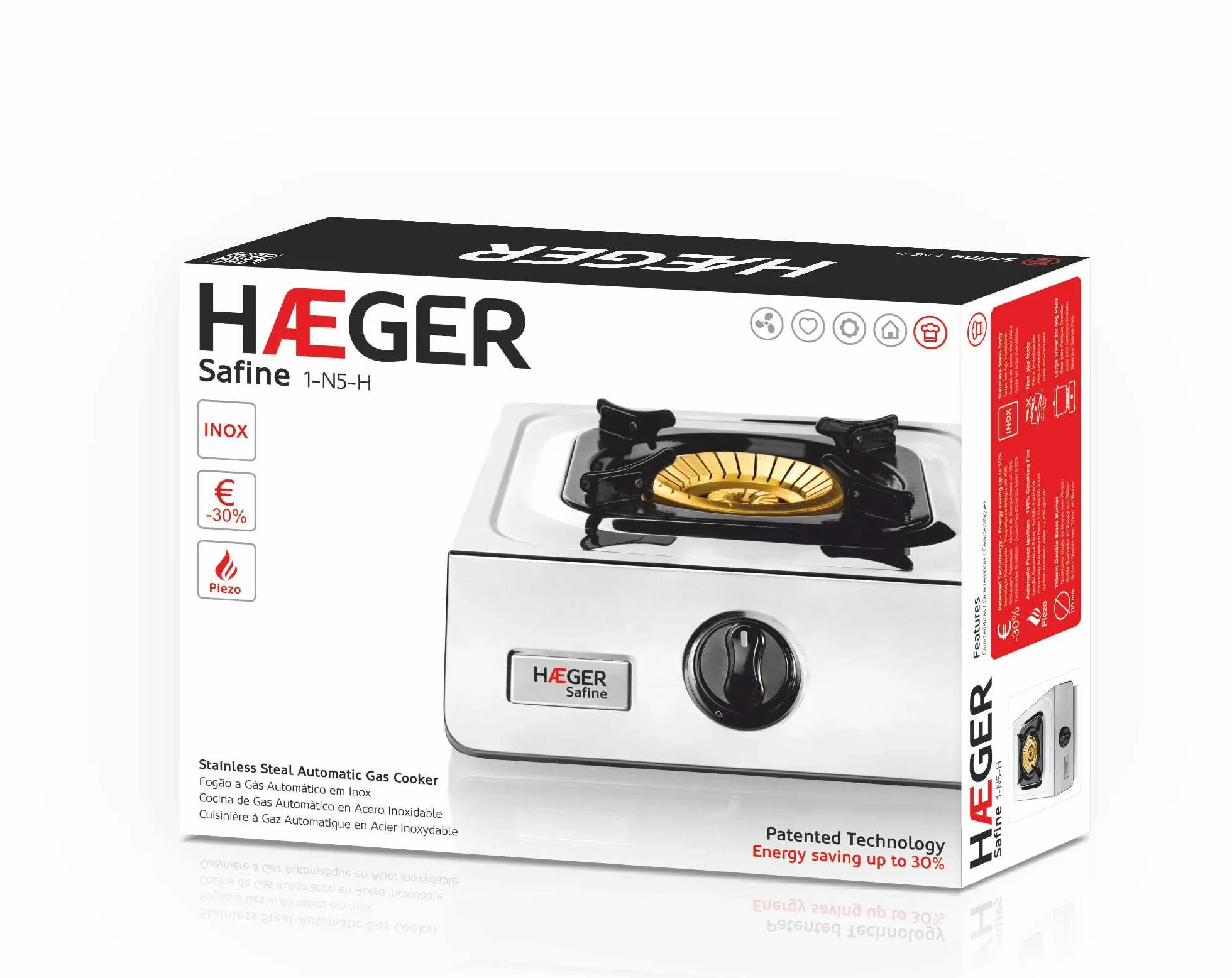 HAEGER SAFINE Kuchenka gazowa z podwójnym palnikiem 110mm, INOX, zapłon PIEZO