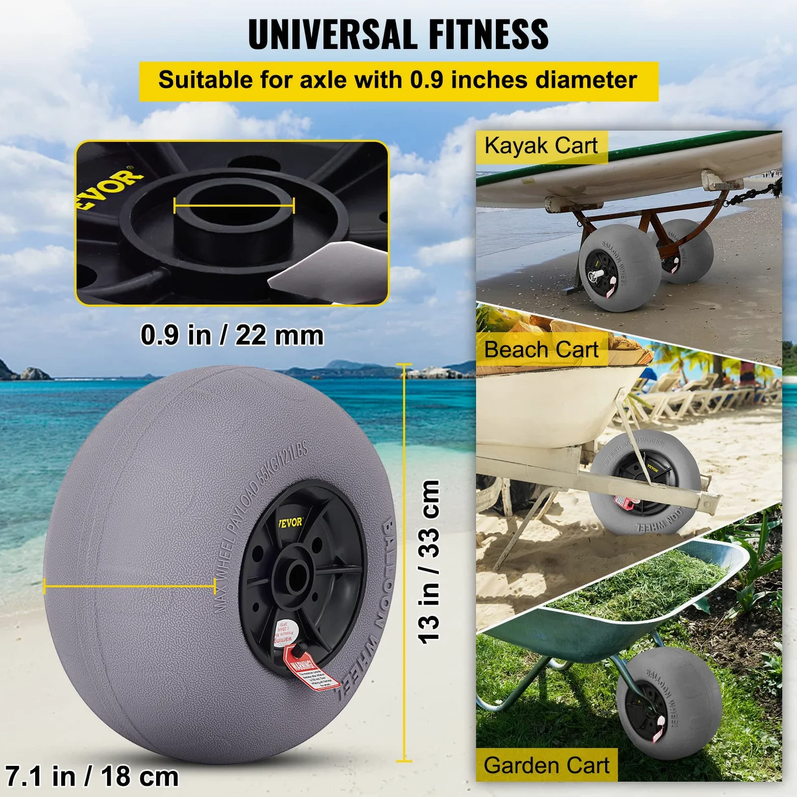 VEVOR Rueda Hinchable Neumático 13" TPU Neumáticos de Ruedas de Globo 2-3 PSI 4,4 kg Neumáticos de Ruedas Neumática Llanta Plástico Neumáticos de Carro Rueda Carretilla Sacos de Neumáticos