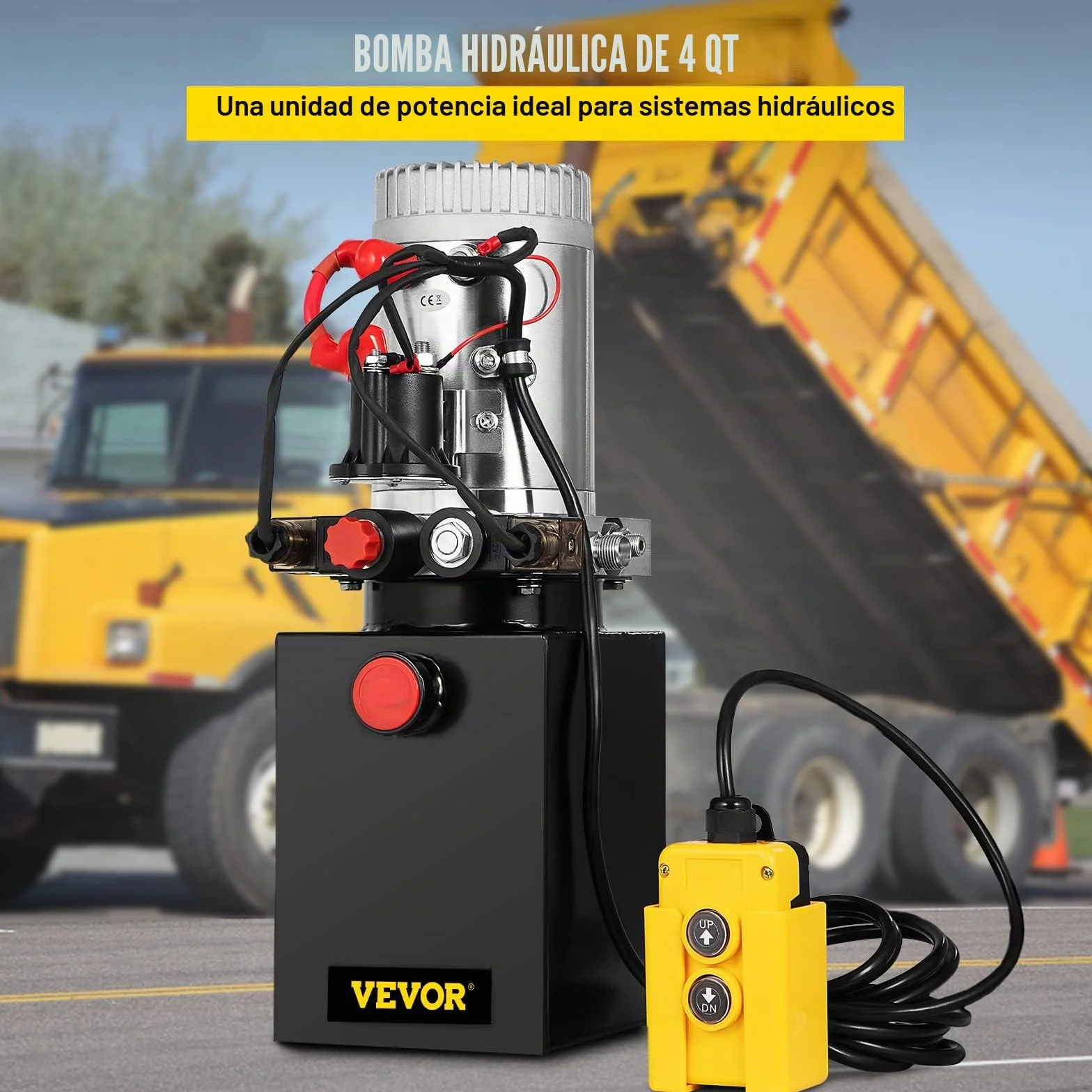 VEVOR Bomba Hidráulica Remolque Tanque 12V con Doble Efecto 4L, para Remolque de Coches, Depósito de Metal, Bomba Hidráulica con Efecto Doble para Remolque Volquete