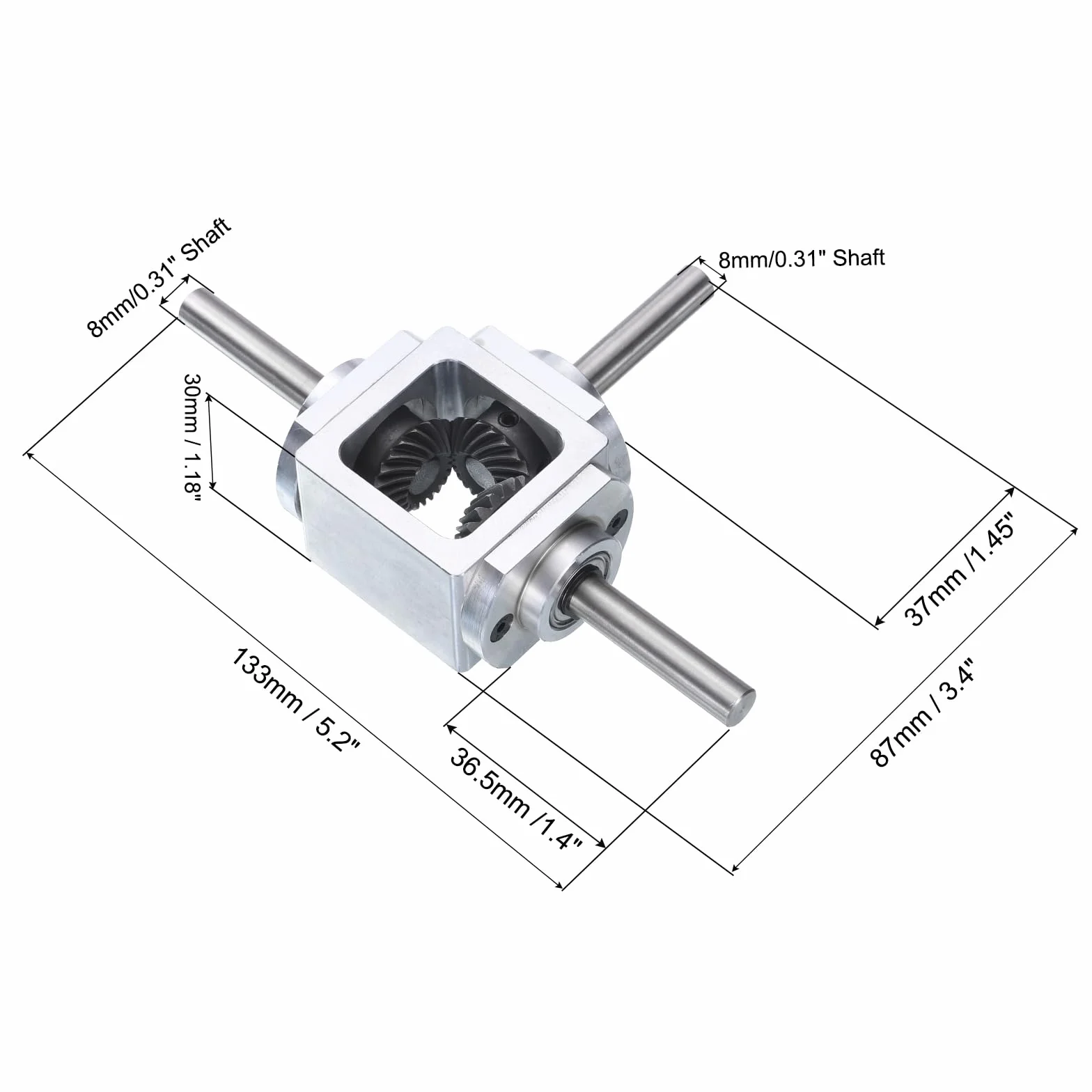 QUARKZMAN Caja De Engranajes De 90 Grados Ángulo Recto 1:1 Doble Eje De Salida 1 Módulo 20 Dientes Marco De Aluminio Eje 8mm