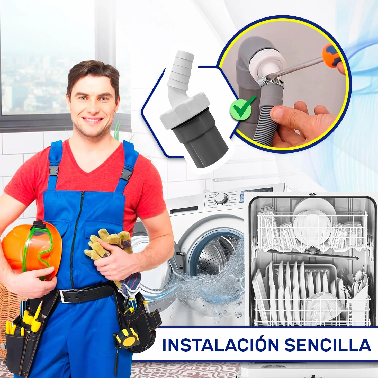 Adaptador Desague Lavadora Salida Tubo Ø40 mm Entrada Ø18-23 mm Lavavajillas MONTERAL