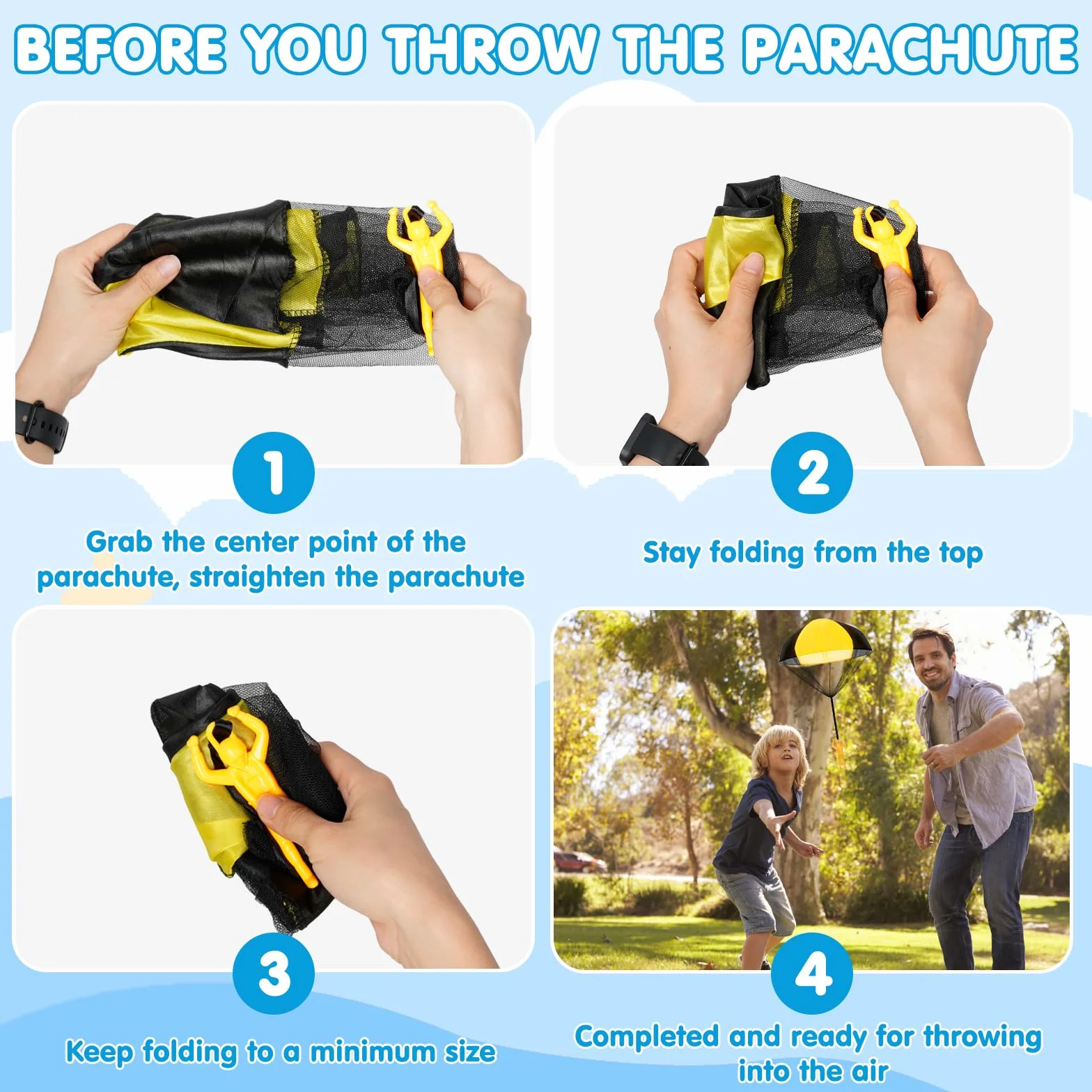 Juguete de Paracaídas 10 Piezas Set, Mano Que Lanza Paracaidista, Juguetes al Aire Libre para Niños