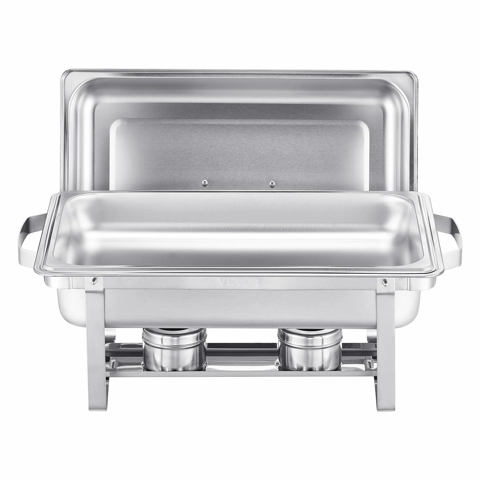 VEVOR Calentador de Alimentos para Bufé(7,5 L), con 2 Sartenes de Tamaño Completo, Dispensador de Calor Rectangular para Catering con Tapa y Soporte para Combustible, para Bodas, Plata, 2 uds
