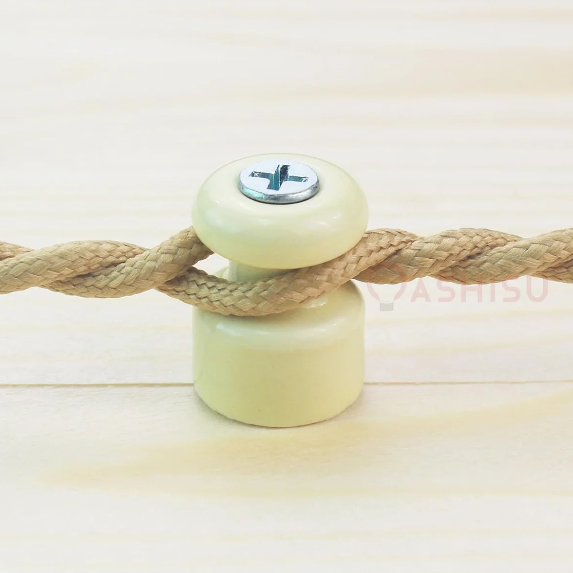 Aisladores de porcelana vintage Ø18 mm beige brillante para cable trenzado textil