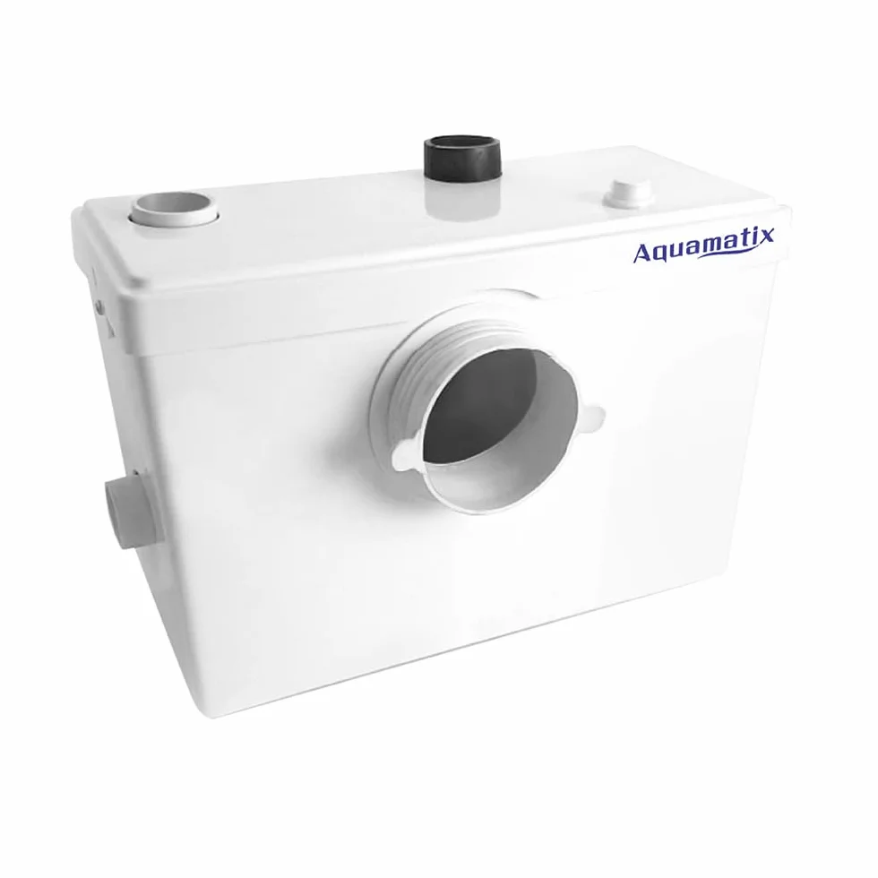Aquamatix pequeña estación de elevación estación de elevación 600 W con triturador, estación de elevación de aguas residuales hasta 10 m de altura de elevación, con 3 entradas, para WC, ducha y lavabo