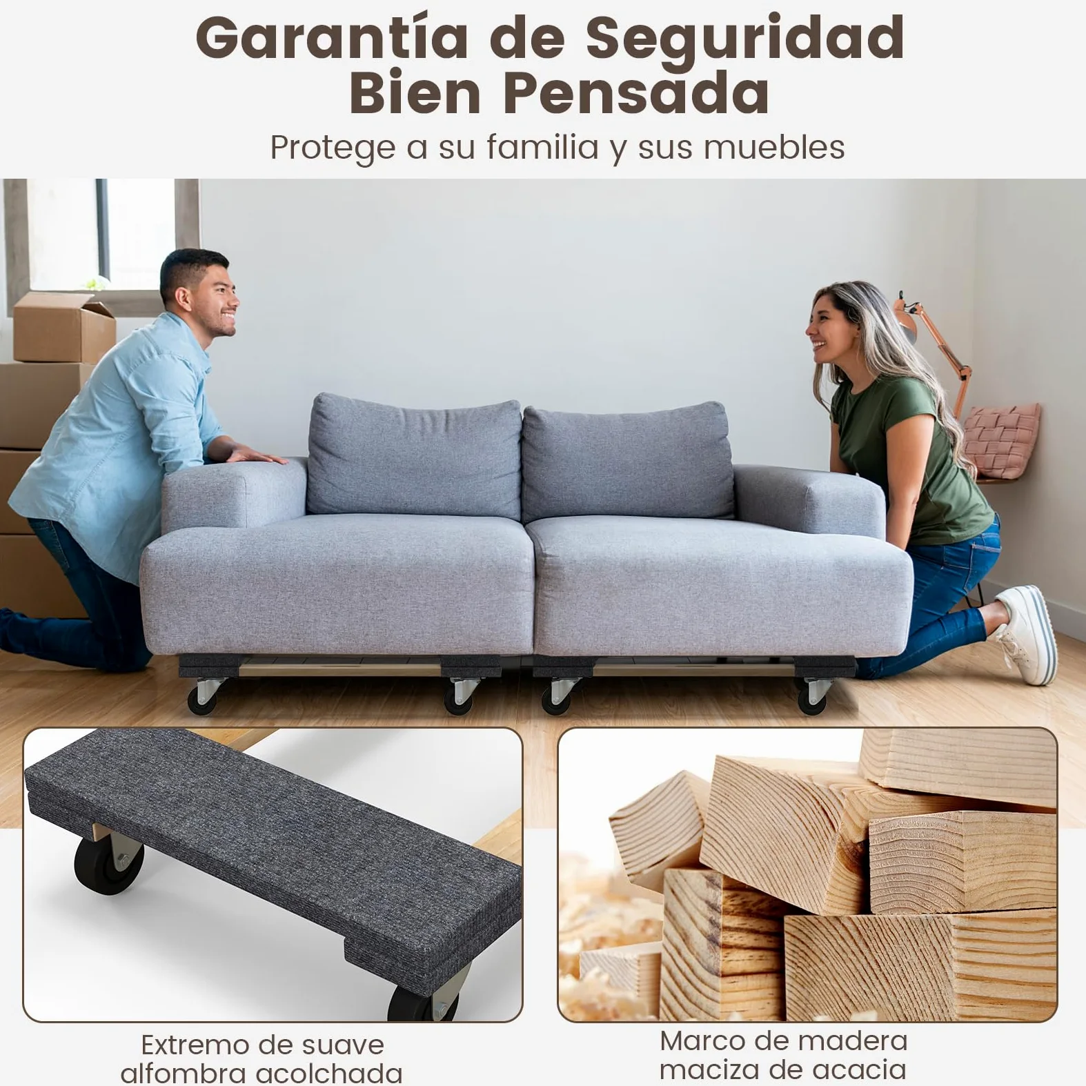 GYMAX Plataforma con Ruedas, 77 x 47 cm, Tabla de Ruedas de Madera de Acacia con 4 Ruedas Universales y Asa, Carga de hasta 450 kg, Tablero de Carro para Aparatos y Muebles con Cargas Pesadas