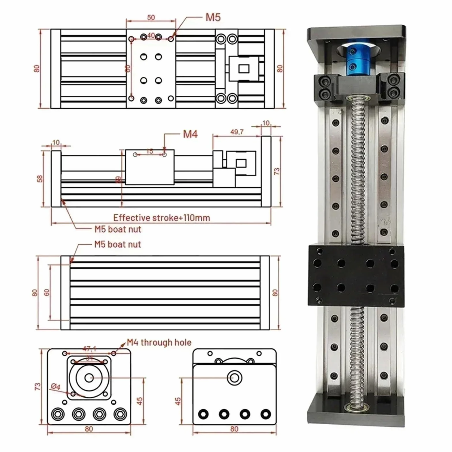 Kit de motor riel lineal con husillo bolas CNC, mesa deslizante SFU1605, Nema23, guía, módulo movimiento del eje XYZ(Single slide table,200mm Stroke)