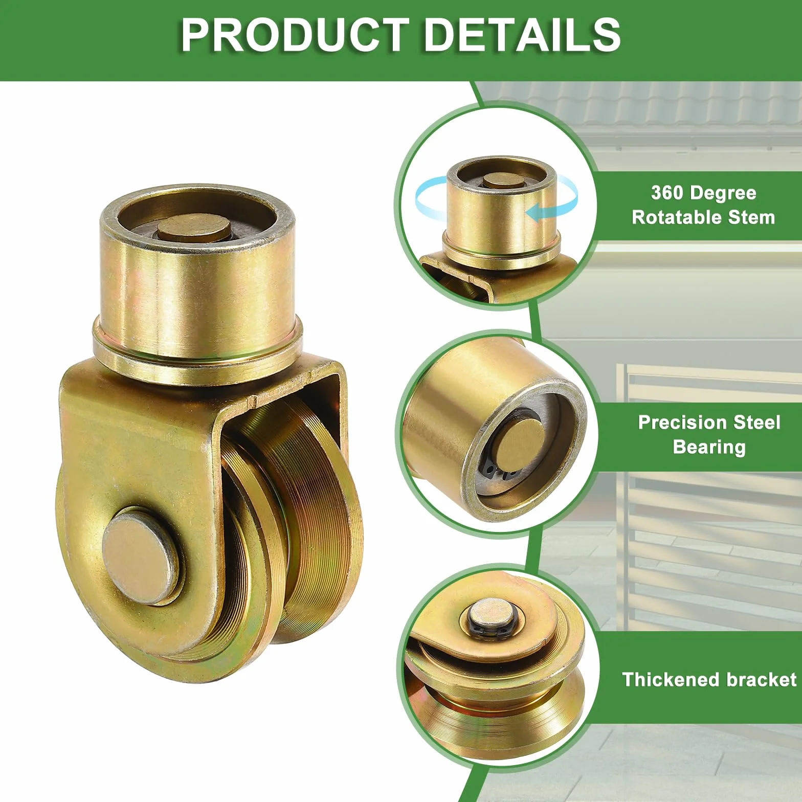 Ruedas de puerta corredera de 1.9 pulgadas, 4 unidades polea giratoria 360° ranura en V soporte riel, máquina industrial dorado