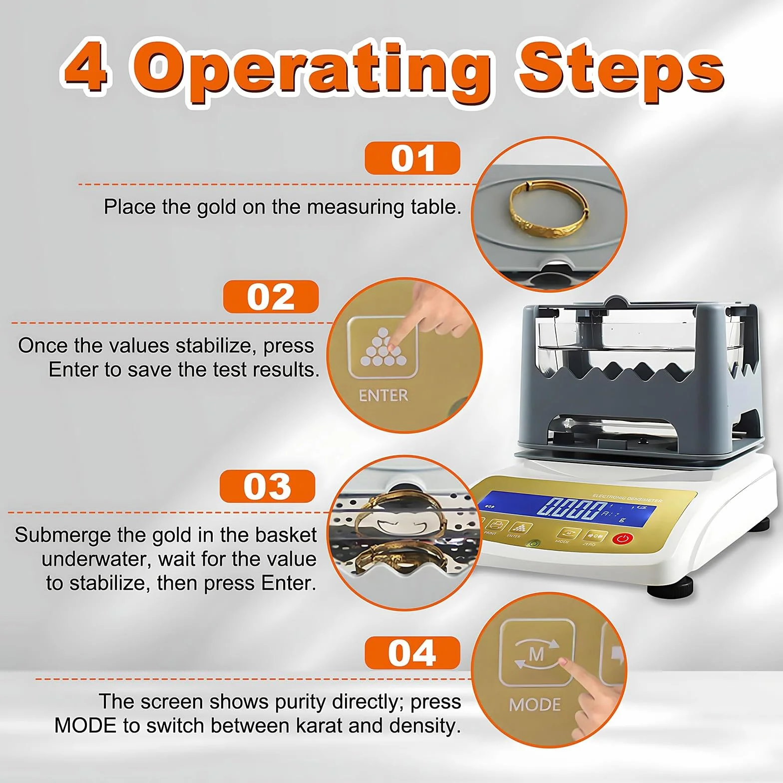 Probador Electrónico De Pureza De Oro Y Máquina De Test De Oro Densímetro Alta Precisión Para Joyerías, Casas De Empeño, Laboratorios Y Evaluación De Metales Preciosos(Shop-300g)