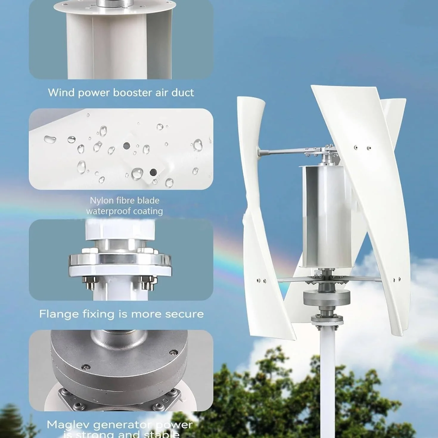 Turbina Eólica Vertical Kit Completo 20000W Generador Viento Jardín Instalacion Eolica Domestica Aerogenerador Eólica Trifásico AC Turbina Eólica de Viento Vertical con Controlador(220V)