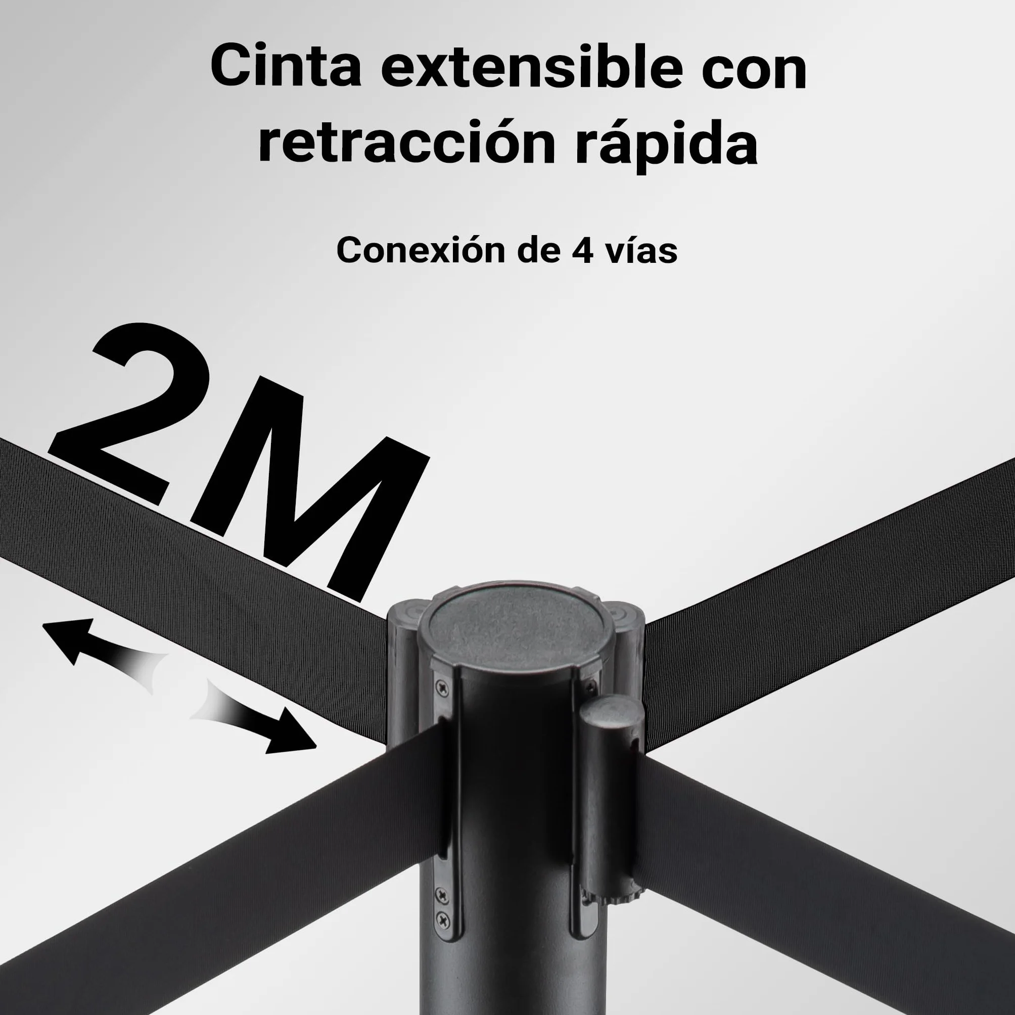 Wiltec Juego de 2 postes separadores con cinta retráctil 200 cm, acero inoxidable, negro