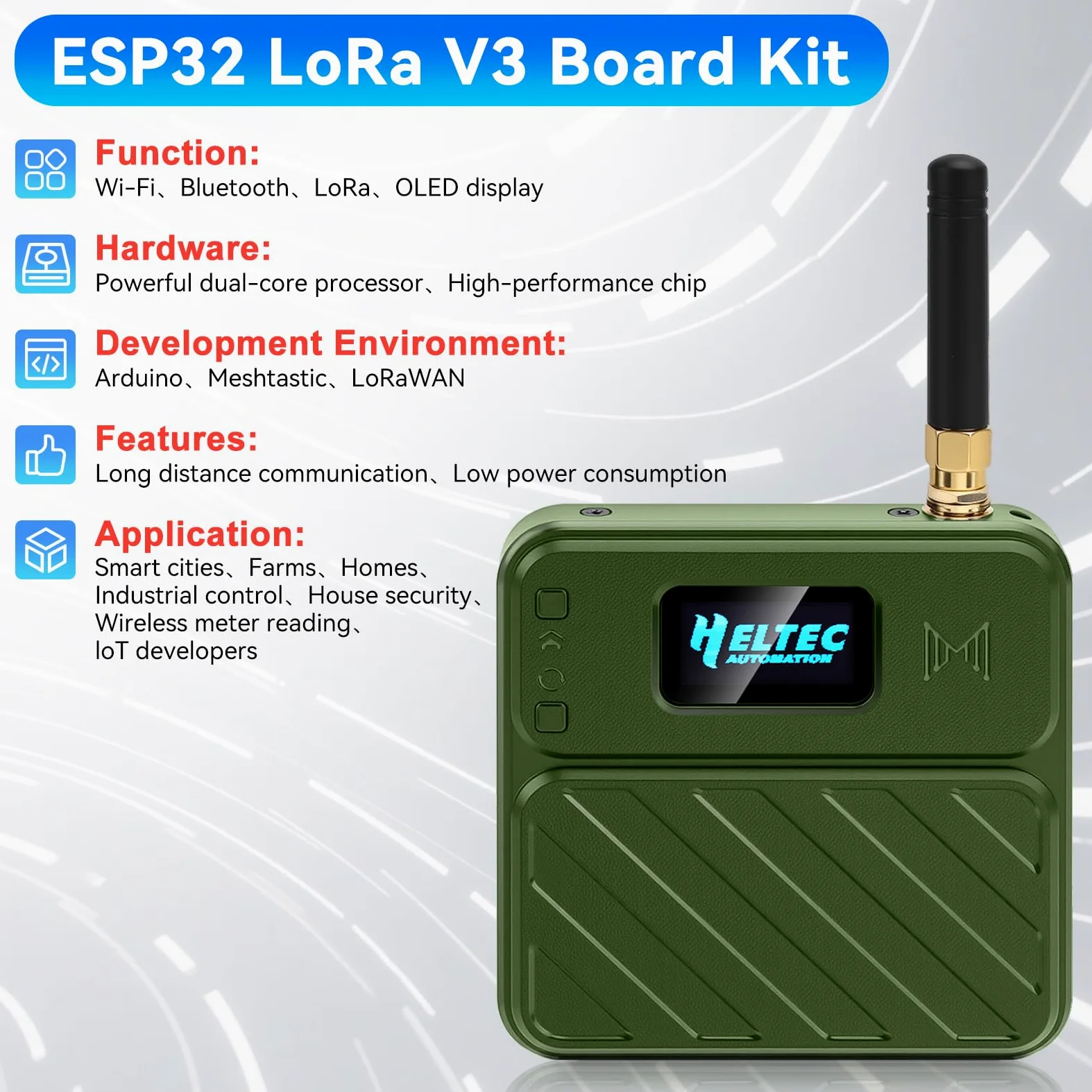 Juego de 2 placas de desarrollo ESP32 LoRa V3 con antenas de 915 MHz + batería de 3000 mAh + funda Meshtastic, ESP32-S3 SX1262 pantalla OLED WiFi Bluetooth integrada para Arduino LoRaWAN IOT (N32 Plus