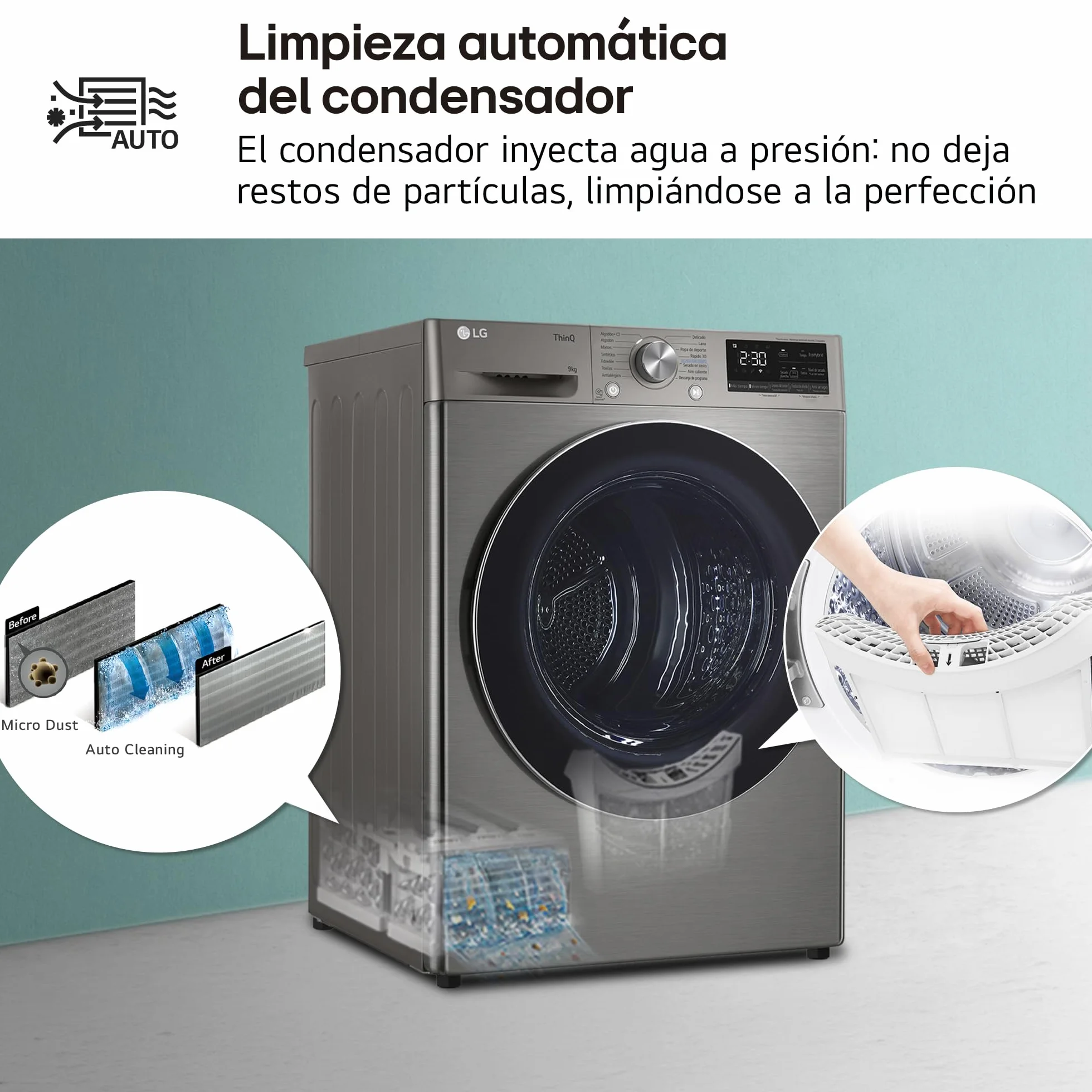 LG RH90V9PV2N Secadora de Ropa 9Kg Bomba de Calor Dual Invert Carga Frontal Serie 900 Inox Antihuellas