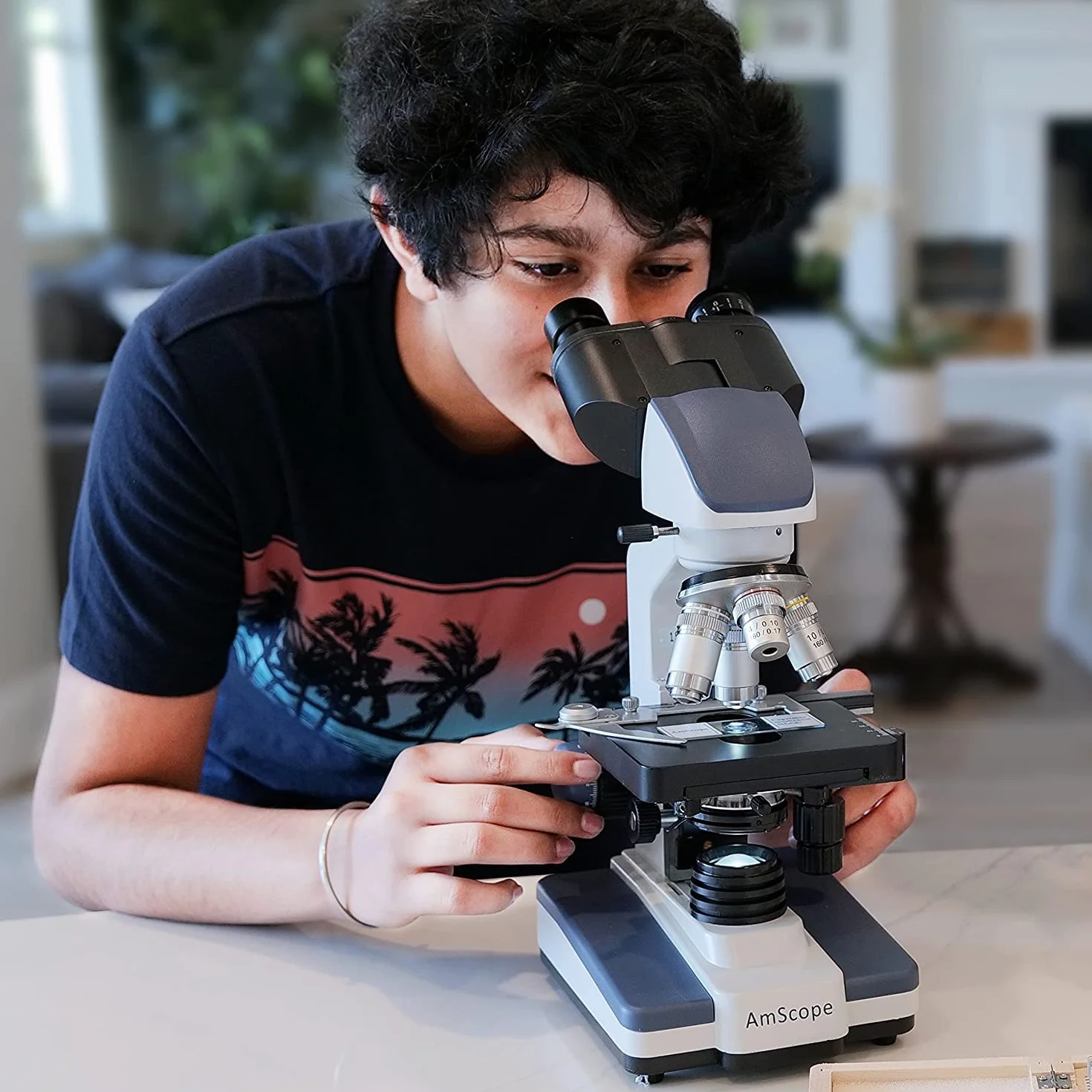 AmScope - Microscopio compuesto binocular de laboratorio de 40X-2500X led con etapa 3D, B120C