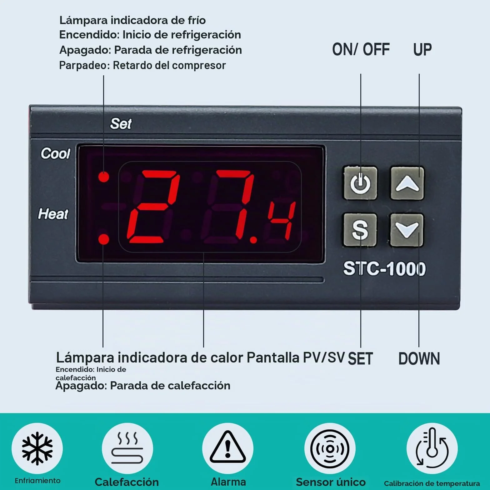 STC-1000 Controlador digital de temperatura Termostato AC 110-220 V Calefacción Refrigeración con Sonda NTC