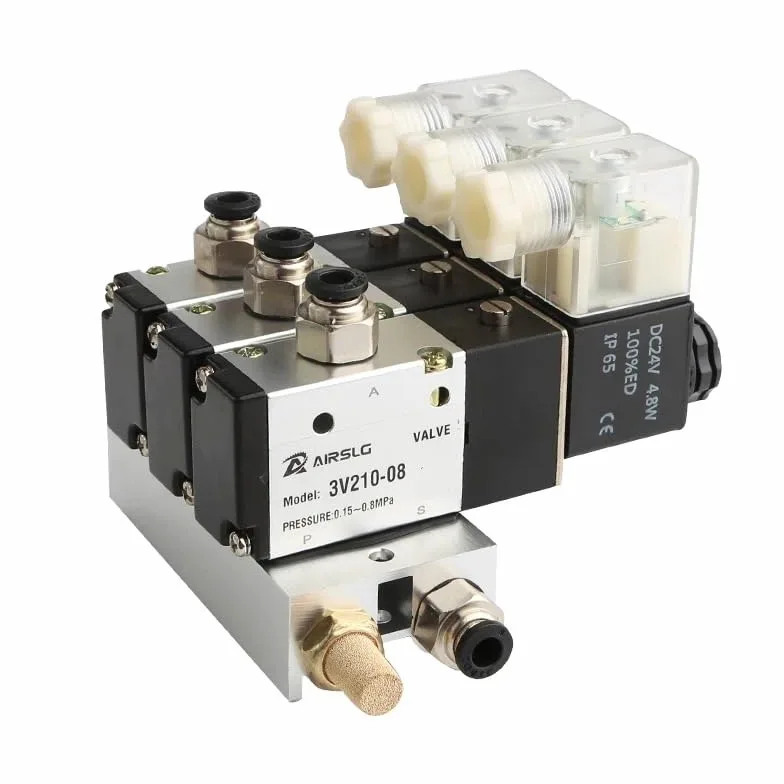 Bloque de electroválvula electromagnética 3V110-06-NC, Normalmente Cerrado, con silenciador, Base de Montaje, colector, 12 V CC, 24 V CA, 110 V, 220 V, 3 Puertos(4 Stations)