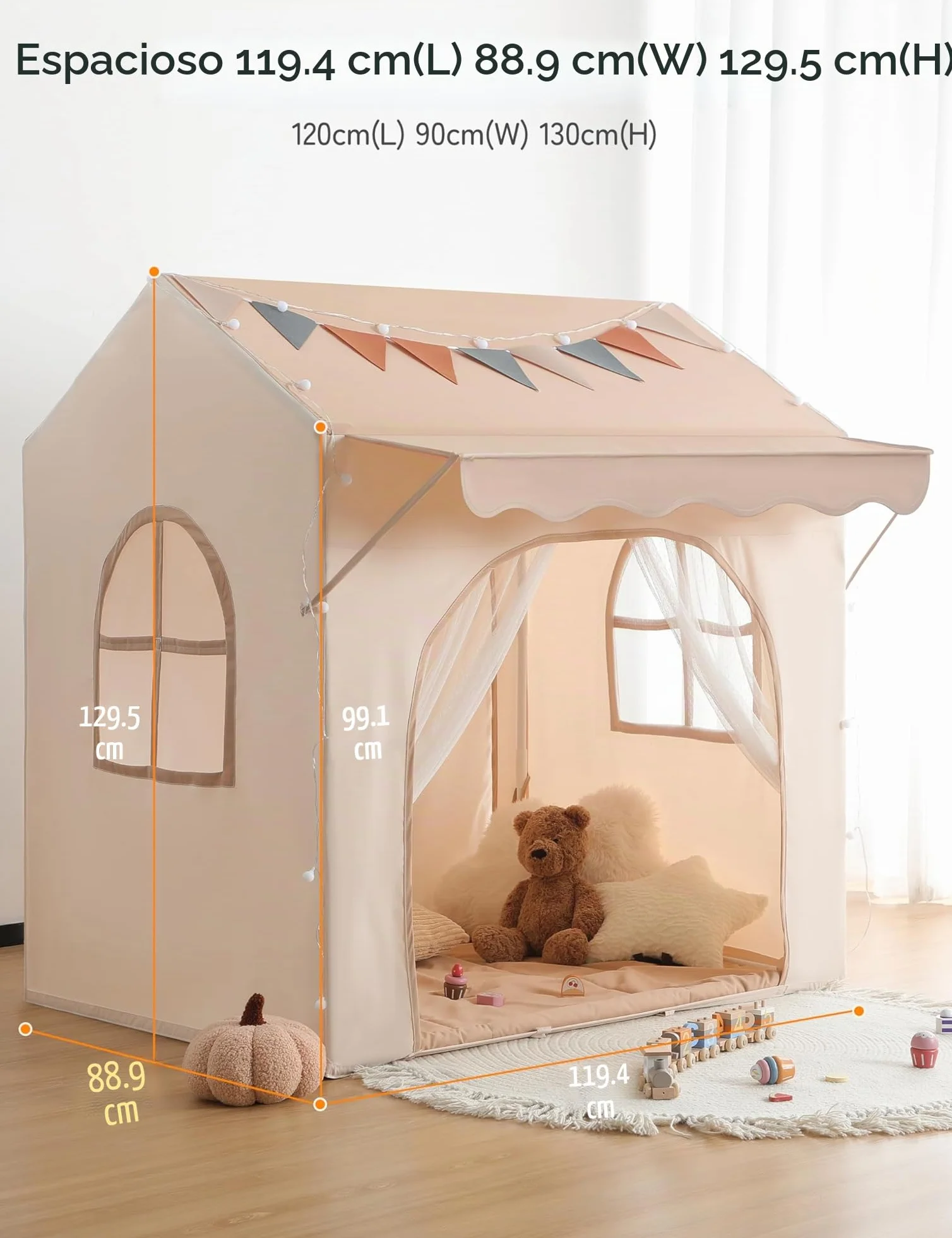Besrey Tienda de Juego para Niños con Toldo, Casita Infantil 2 en 1 con Luz LED, Alfombra Acolchada