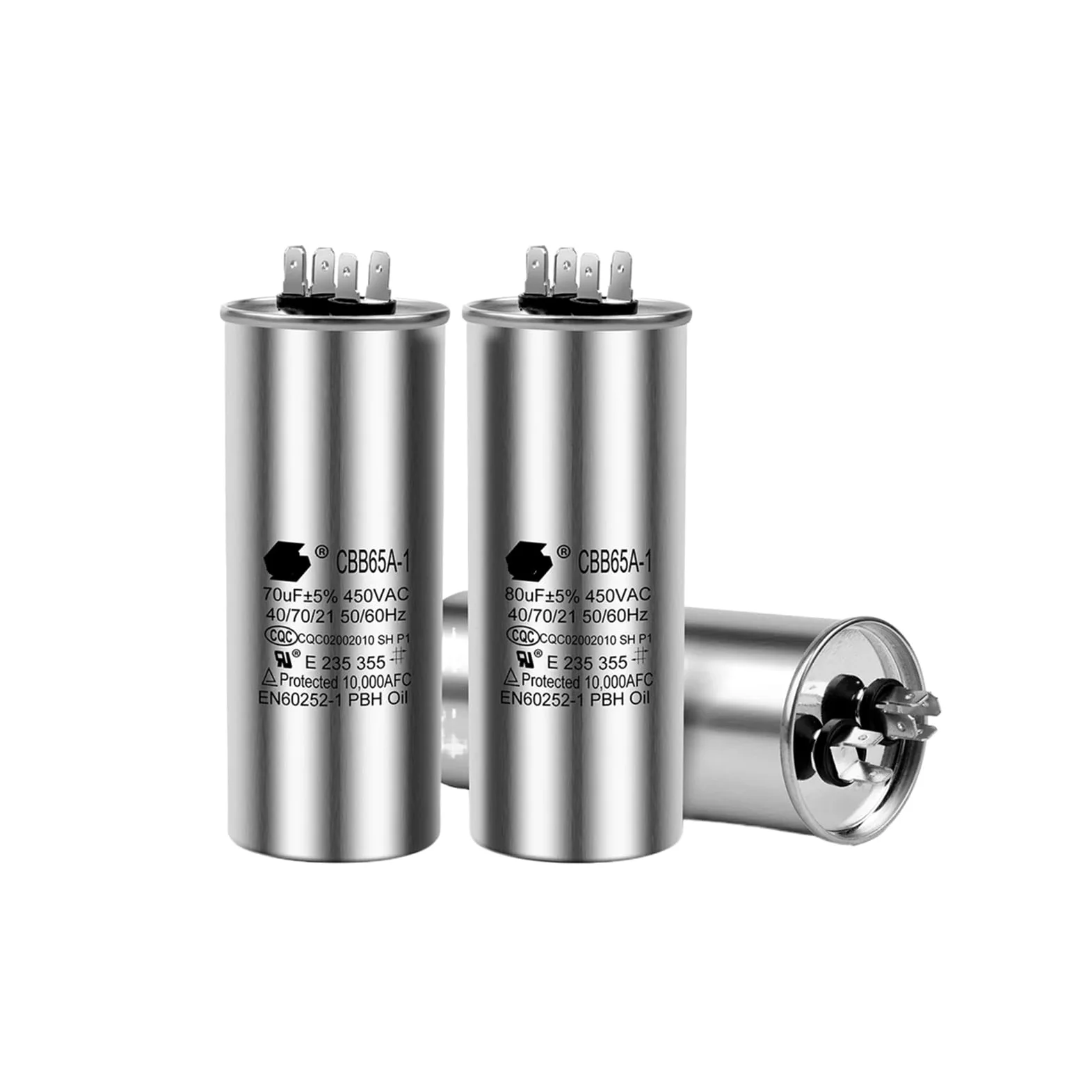 2 condensadores de Arranque de Motor CBB65 de 450 V CA, 5 UF, 6 UF, 15 UF, 20 UF, 25 UF, 30 UF, 35 UF, 40 UF, 45 UF y 50 UF.(90UF)