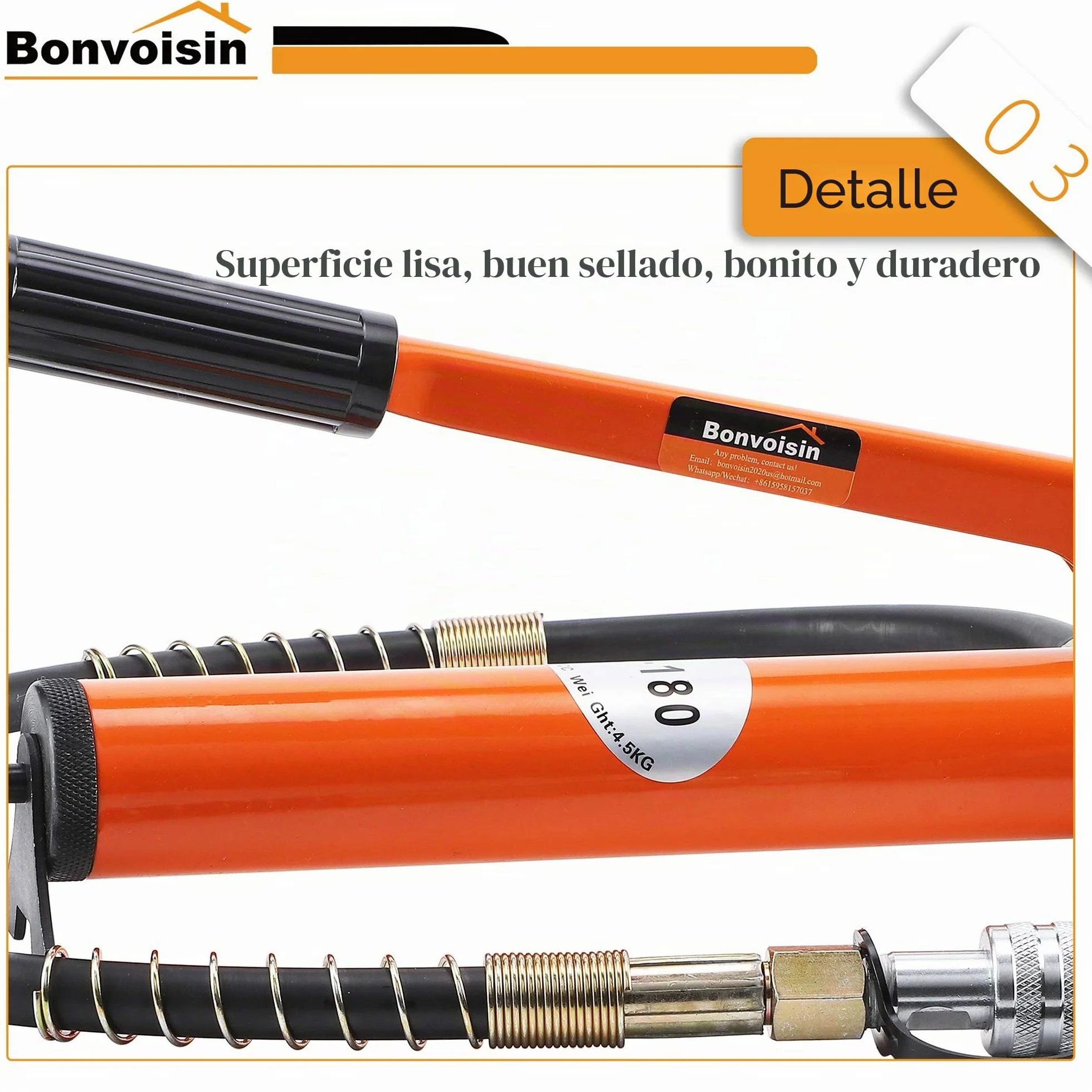 Bonvoisin CP-180 Bomba Hidráulica Manual, Alta Presión 60kg/cm², Capacidad de Aceite 400cc, Longitud de La Manguera 0,8m, para 5T/10T/20T Gato Hidráulico