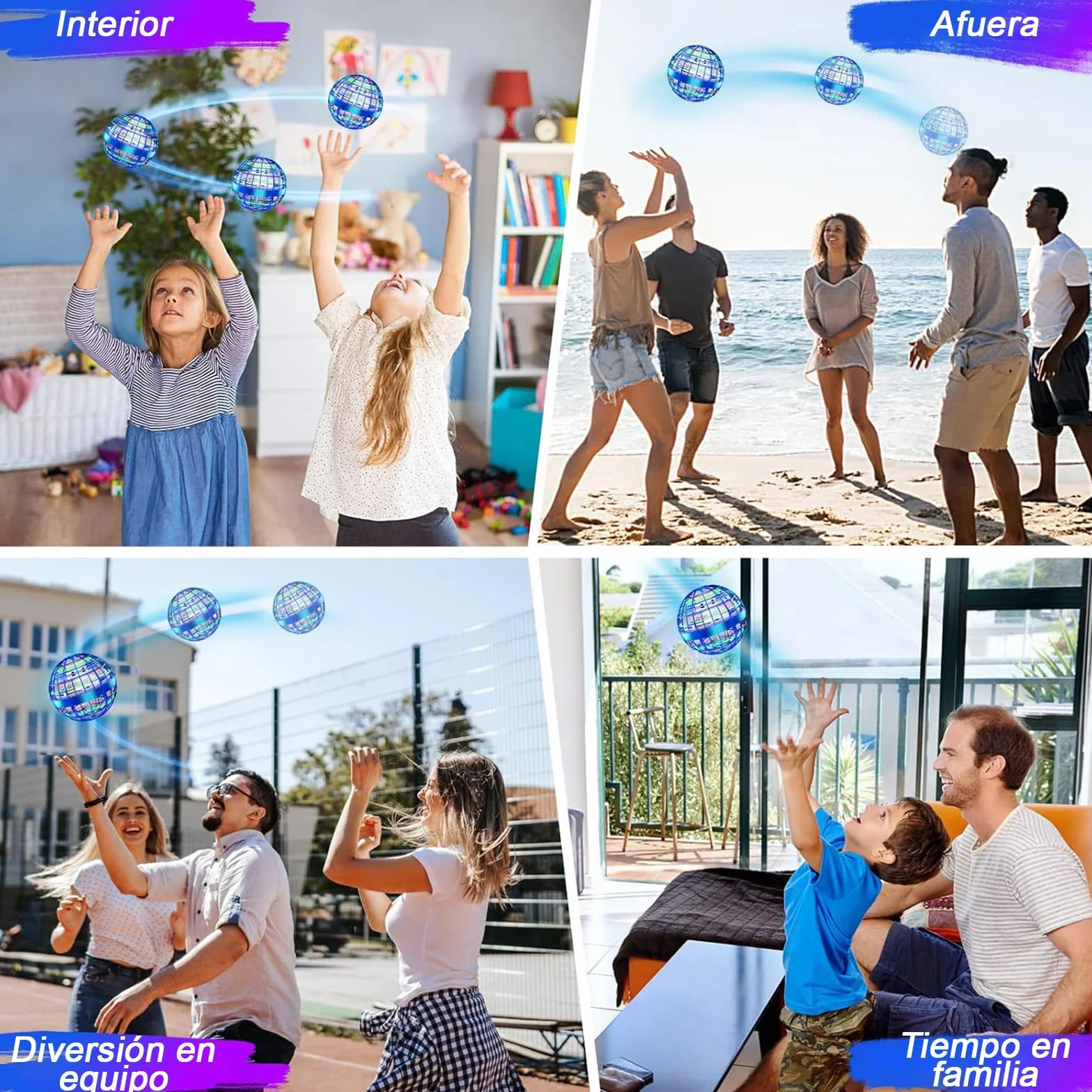 semai Bola Voladora con Luz LED para Niños de 6 a 12 Años, Juguete Flotante Controlado a Mano (Azul)