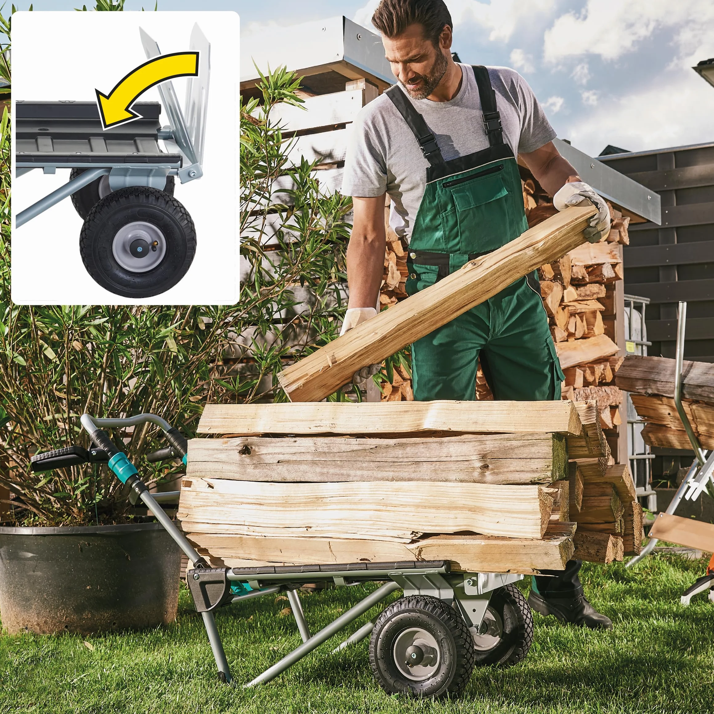 wolfcraft Carro de Transporte TS 2500 I 5535000 I La solución 2 en 1: conversión rápida en Carretilla para Sacos o Carretilla de jardín para un Uso Flexible I 200 Kg de Carga