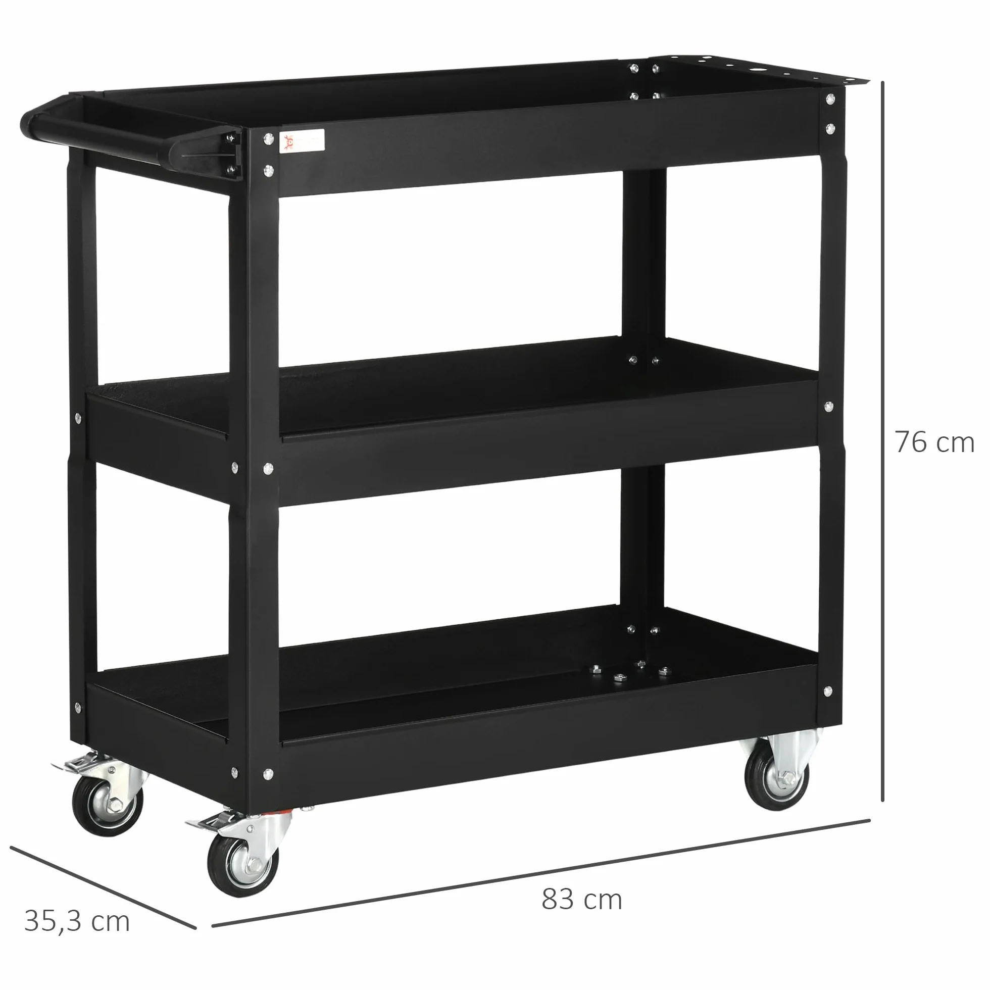 DURHAND Carro de Herramientas con Ruedas 150 kg 83x35,3x76 cm Negro Acero 3 Estantes Taller