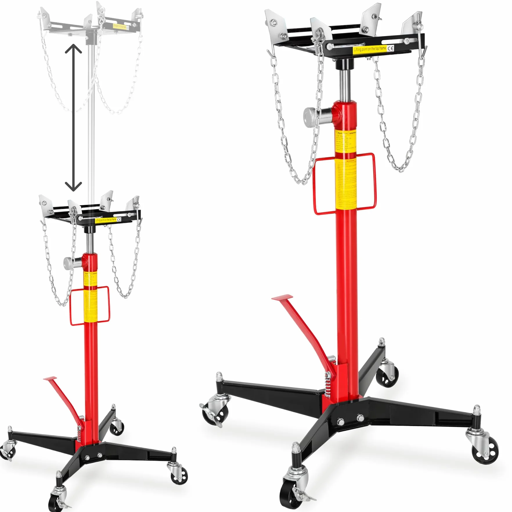 tectake® Gato Hidráulico, Soporte Motor, Gato de Foso, Gato Hidráulico Coche, Herramientas Taller Mecánico, Gato Elevador, Soporte Motor Coche - Carga hasta 500 kg, Altura de 113-192 cm