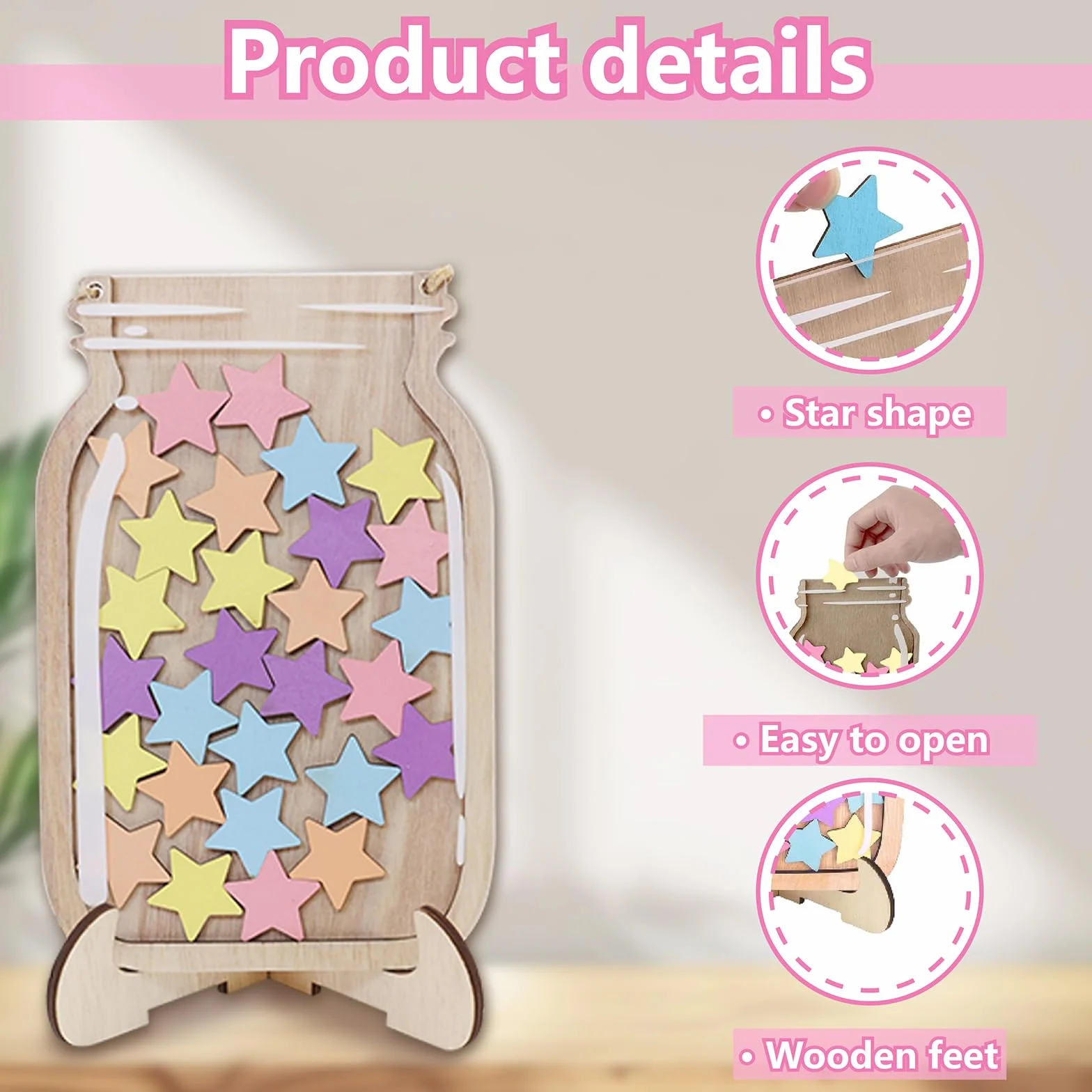 Sistema de recompensa para niños con plato de vidrio, soporte de madera y 30 estrellas