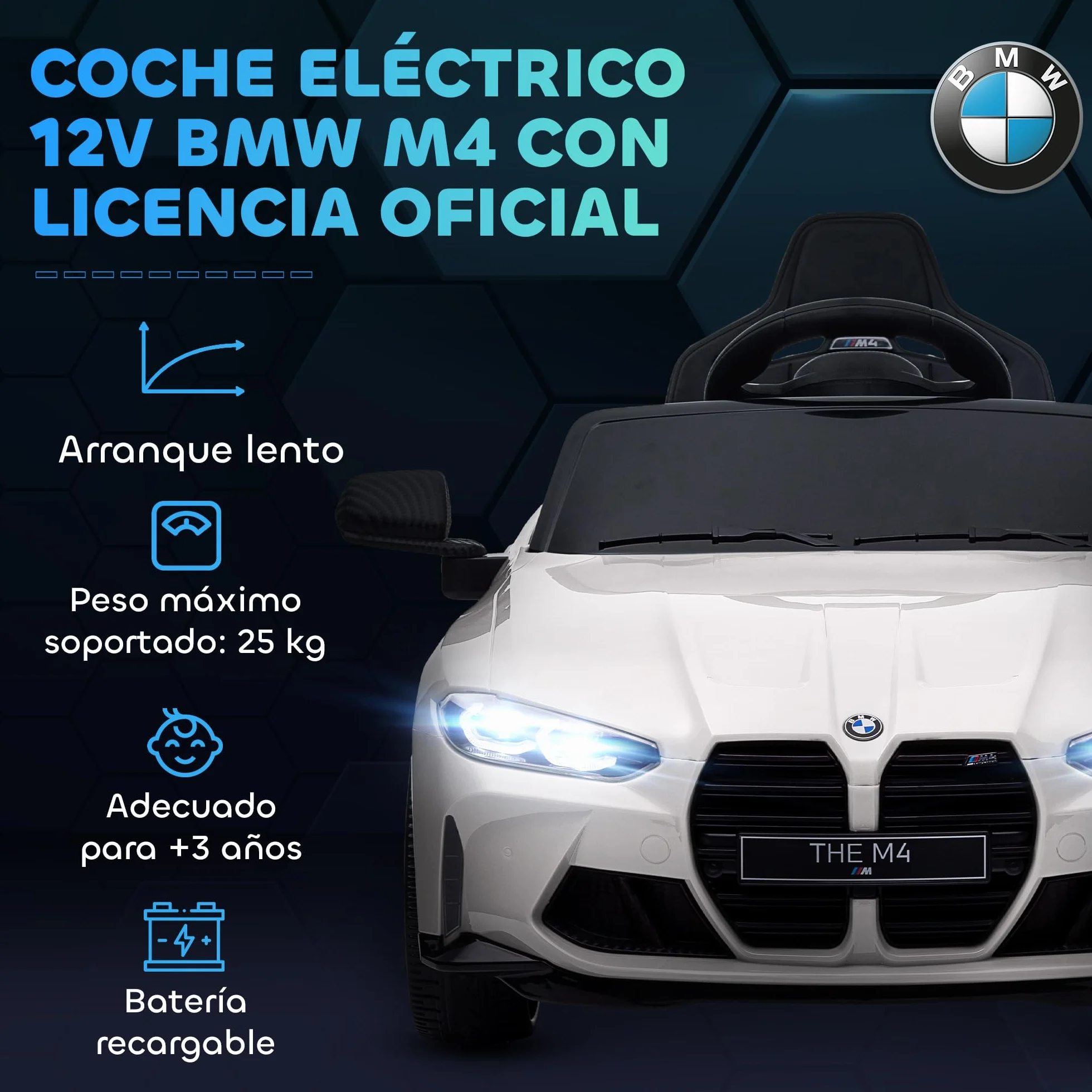 AIYAPLAY BMW M4 Coche Eléctrico para Niños 12V con Mando a Distancia 2,4G Ruedas Suspensión Faros LED