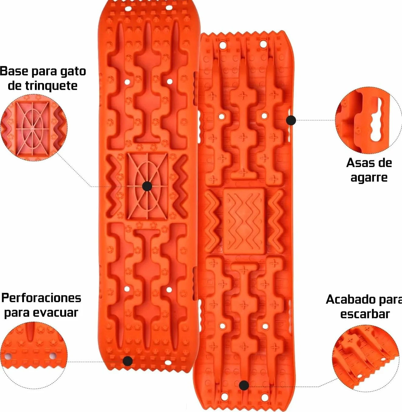 Gato de trinquete HI-Lift y Placas de traccion Todoterreno para desatascar Coche de Arena, Barro, Nieve (2 Piezas)